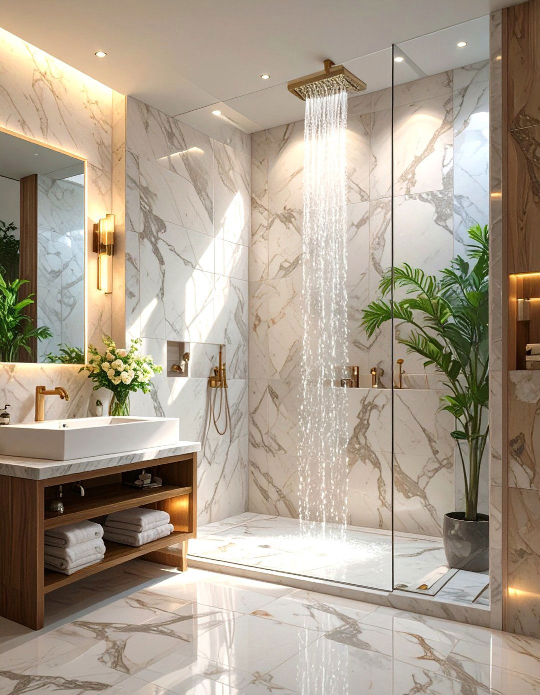 The Marble Slab Walk in Shower - 30 bathroom walk in shower ideas