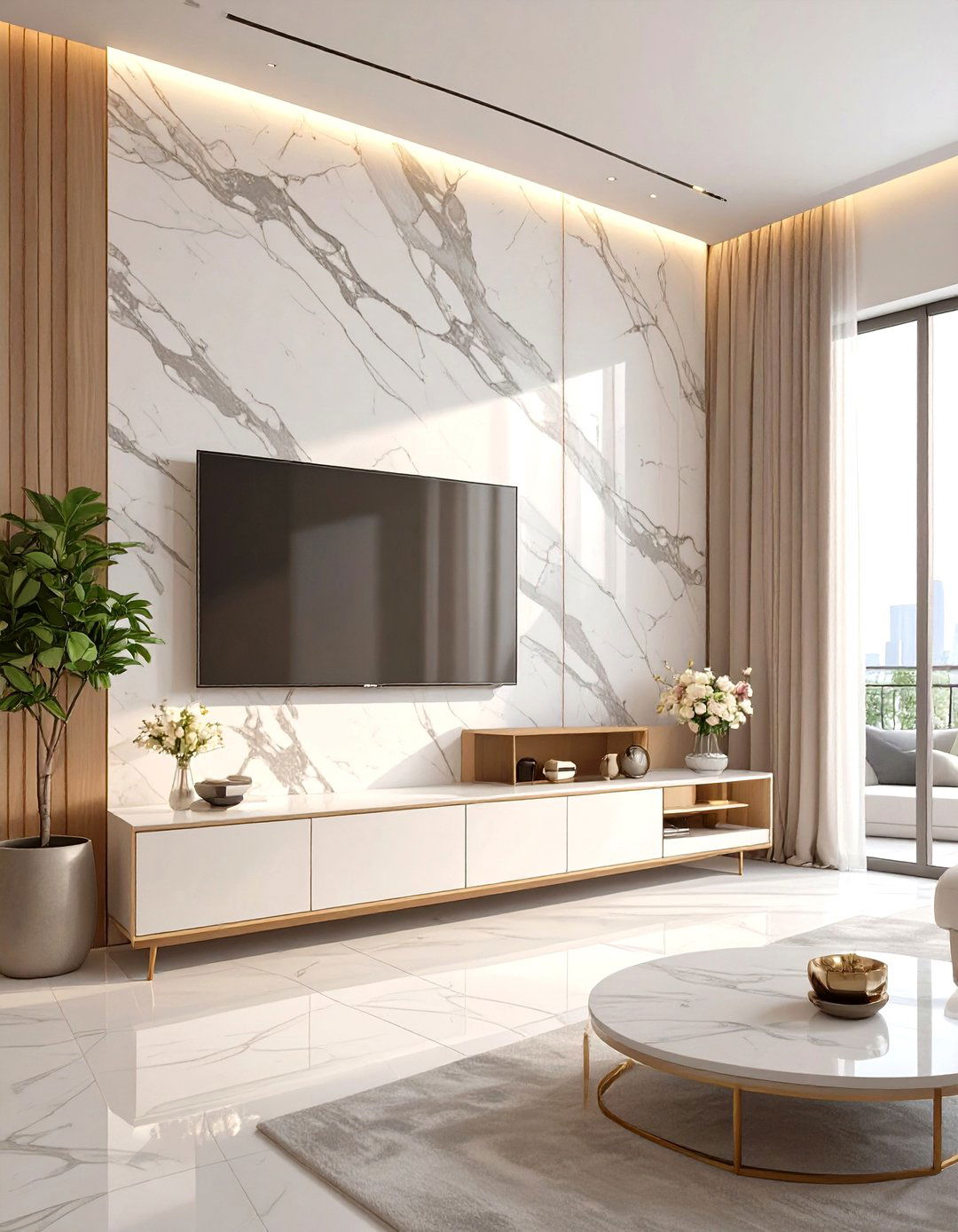 The Marble or Stone Feature Wall Living Room - 30 modern living room ideas with tv
