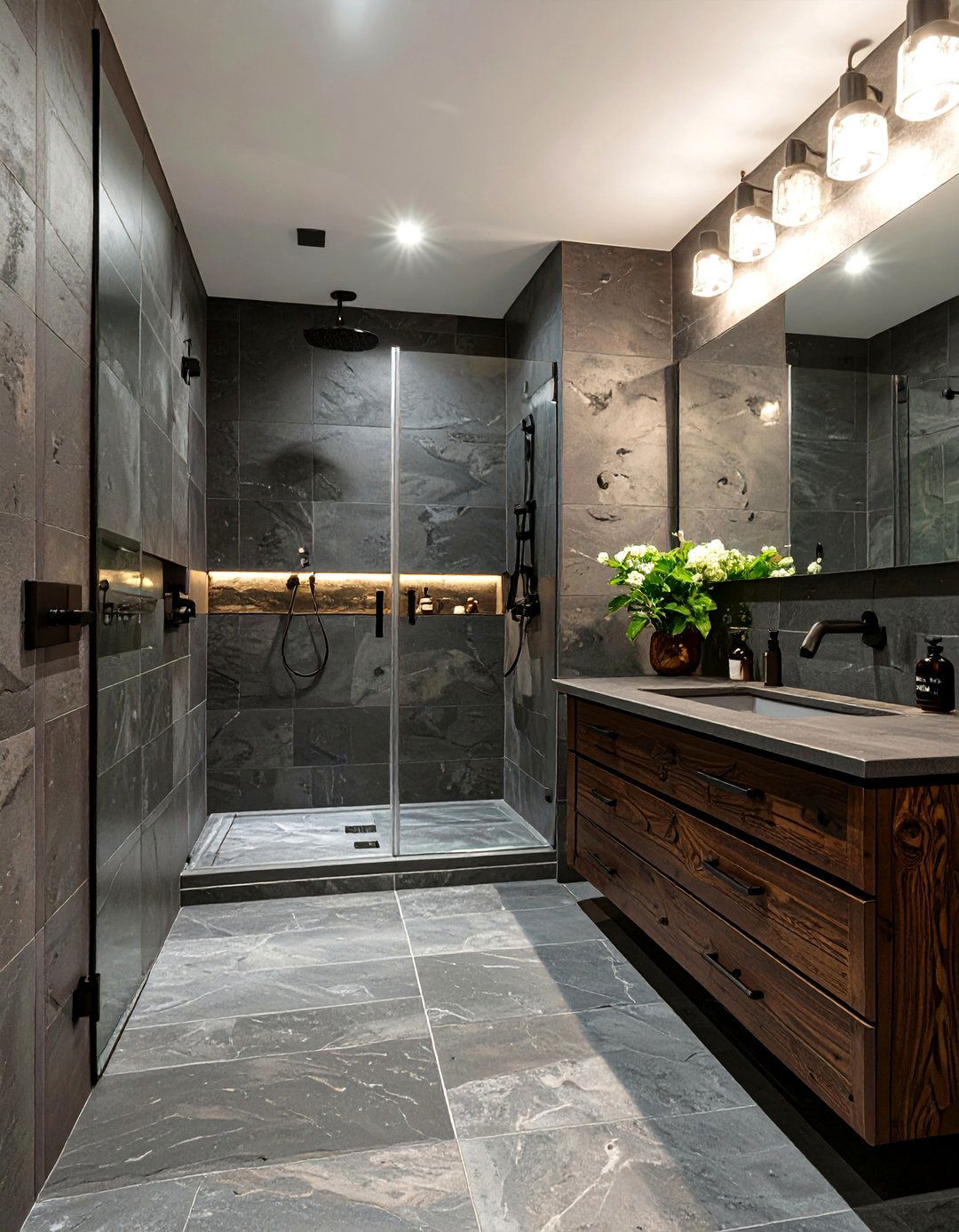 The Masculine Bathroom with Slate Tiles - 30 bathroom tile inspiration
