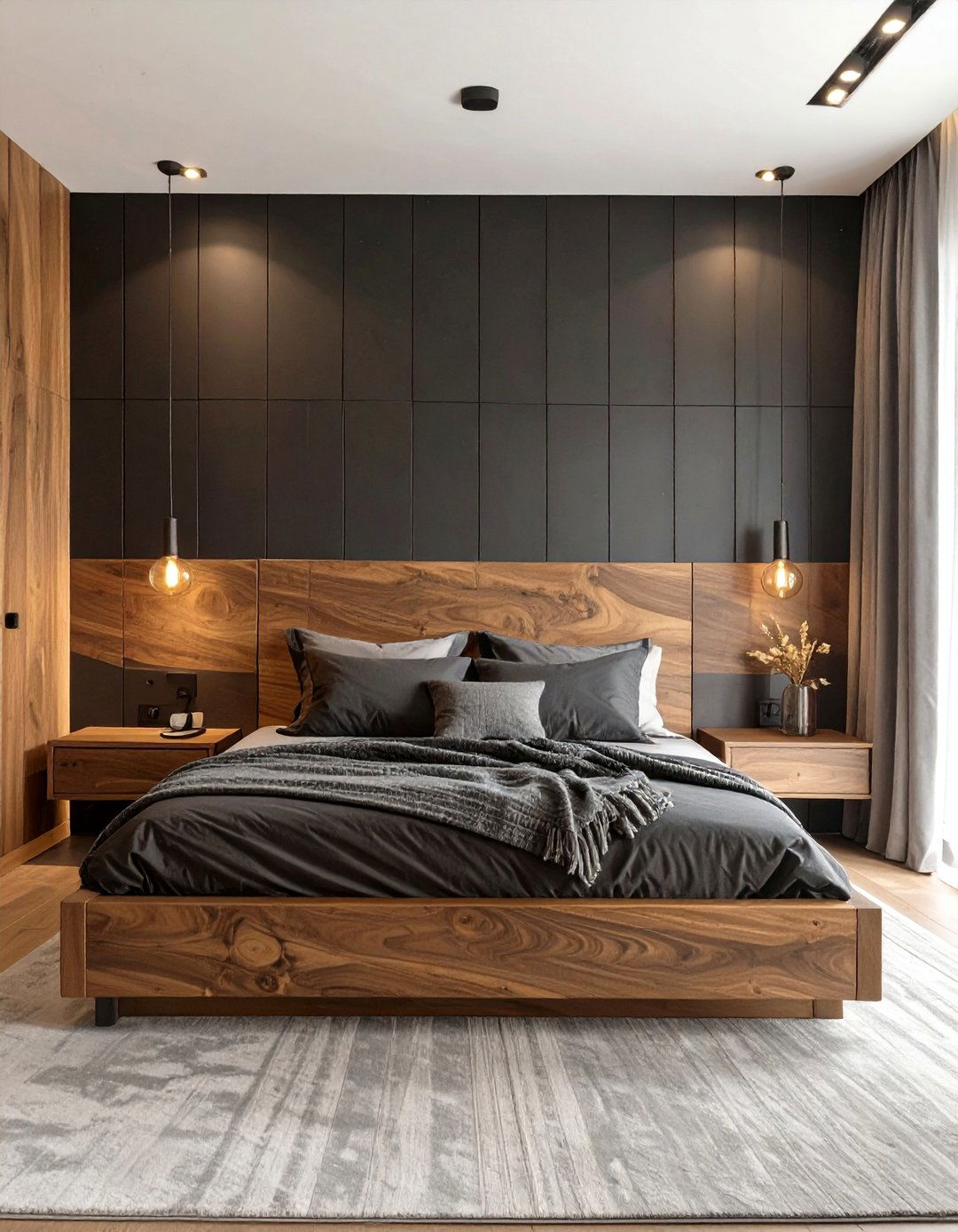 The Masculine Bedroom with Black and Wood - 30 dark interior design ideas