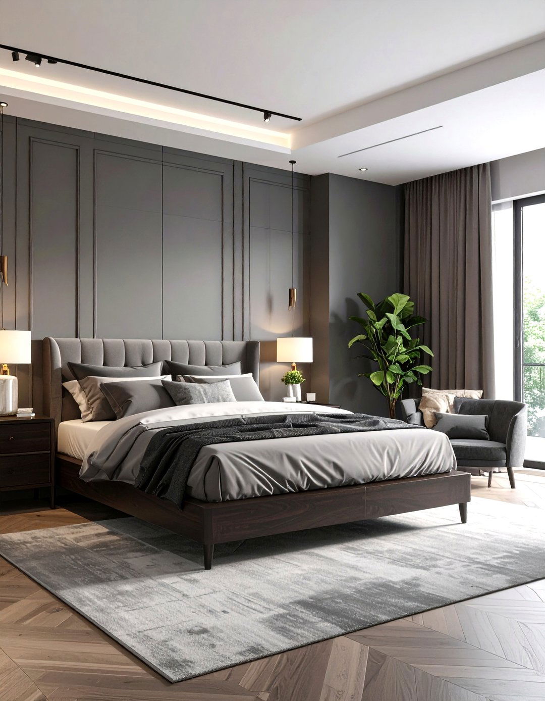 The Masculine Grey Bedroom with Dark Wood - 30 grey bedroom ideas