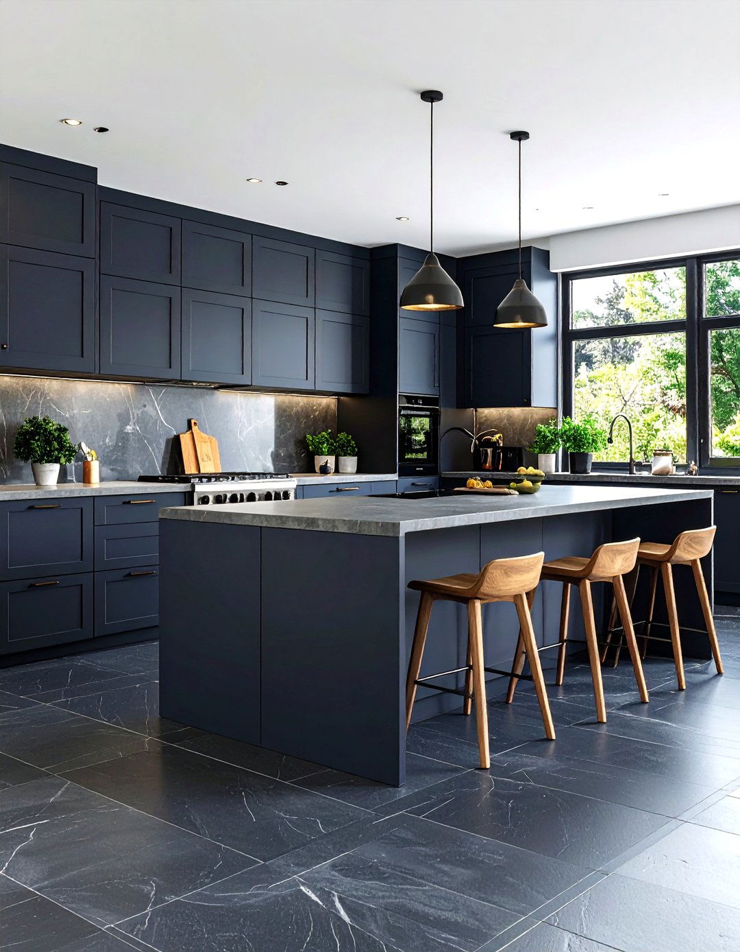 The Masculine Kitchen with Dark Slate Tiles - 30 kitchen tile ideas
