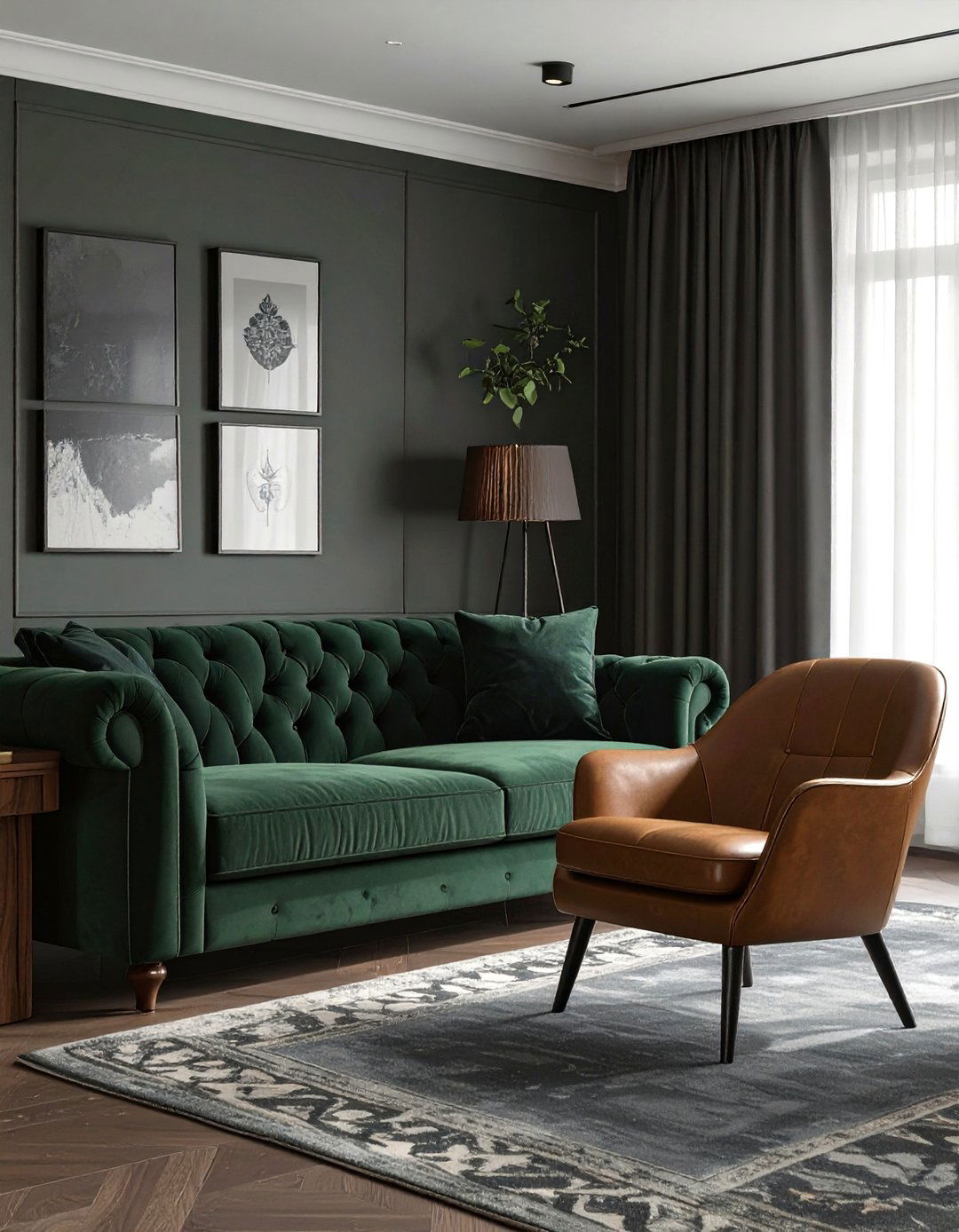 The Masculine and Refined Living Room - 30 dark green sofa living room ideas