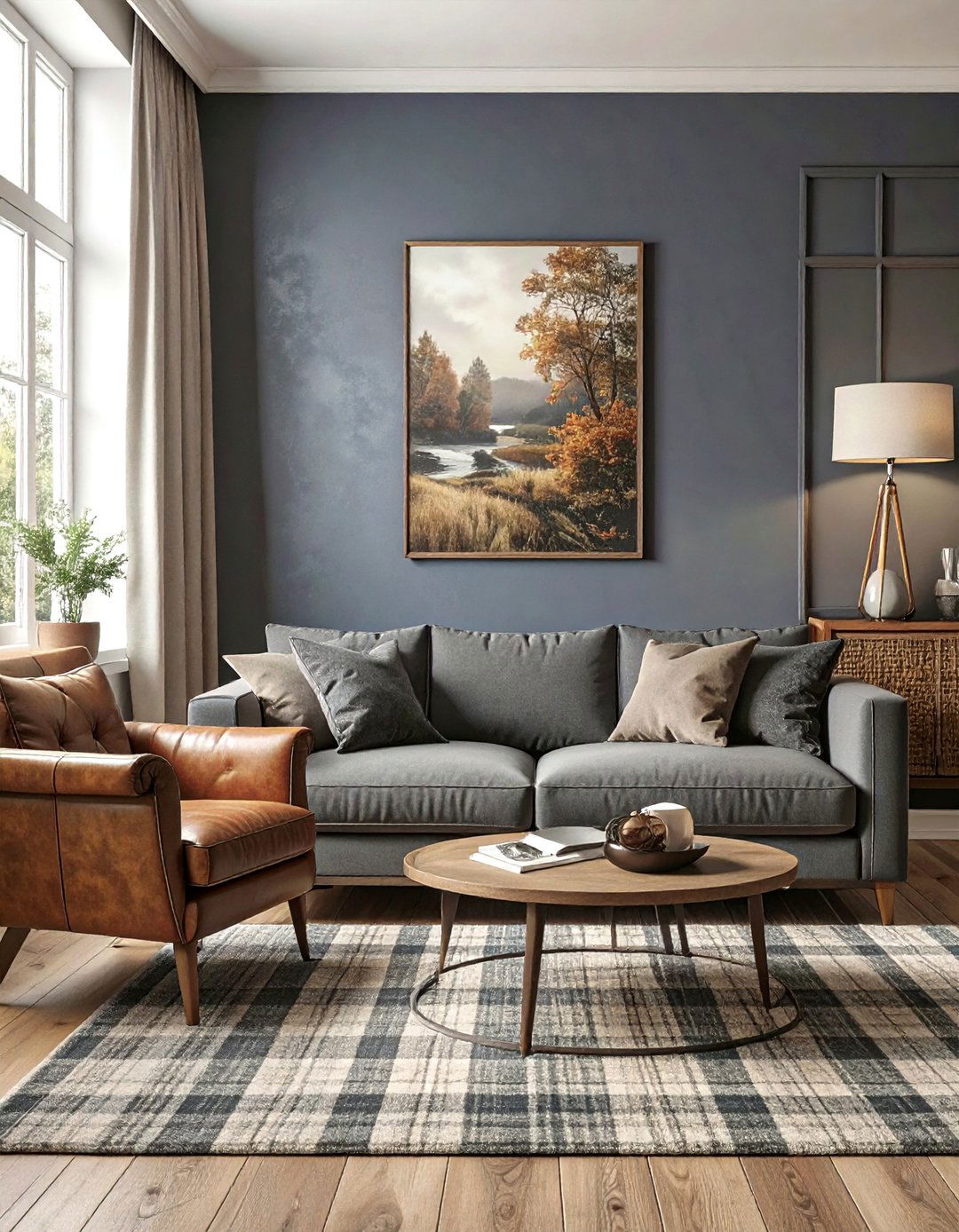 The Masculine and Tailored Living Room - 30 dark gray couch living room ideas