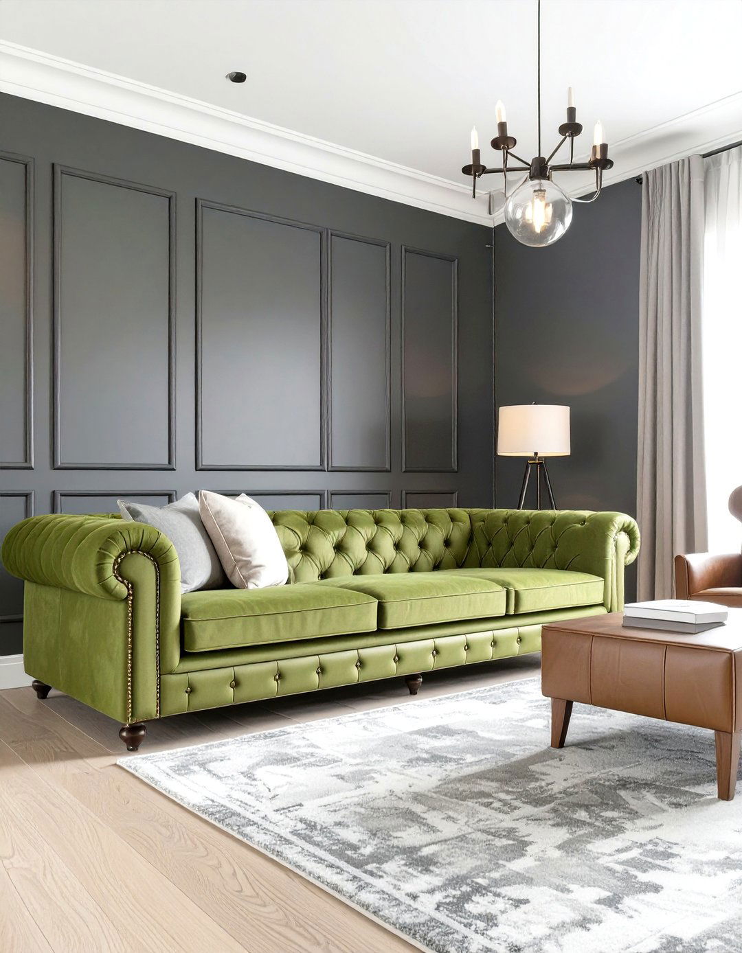 The Masculine and Tailored Living Room - 30 olive green sofa living room ideas