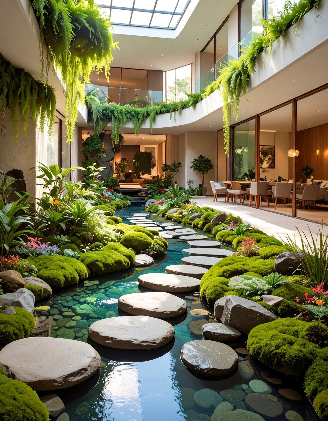 The Meandering Indoor River Walkway - 30 biophilic interior design ideas