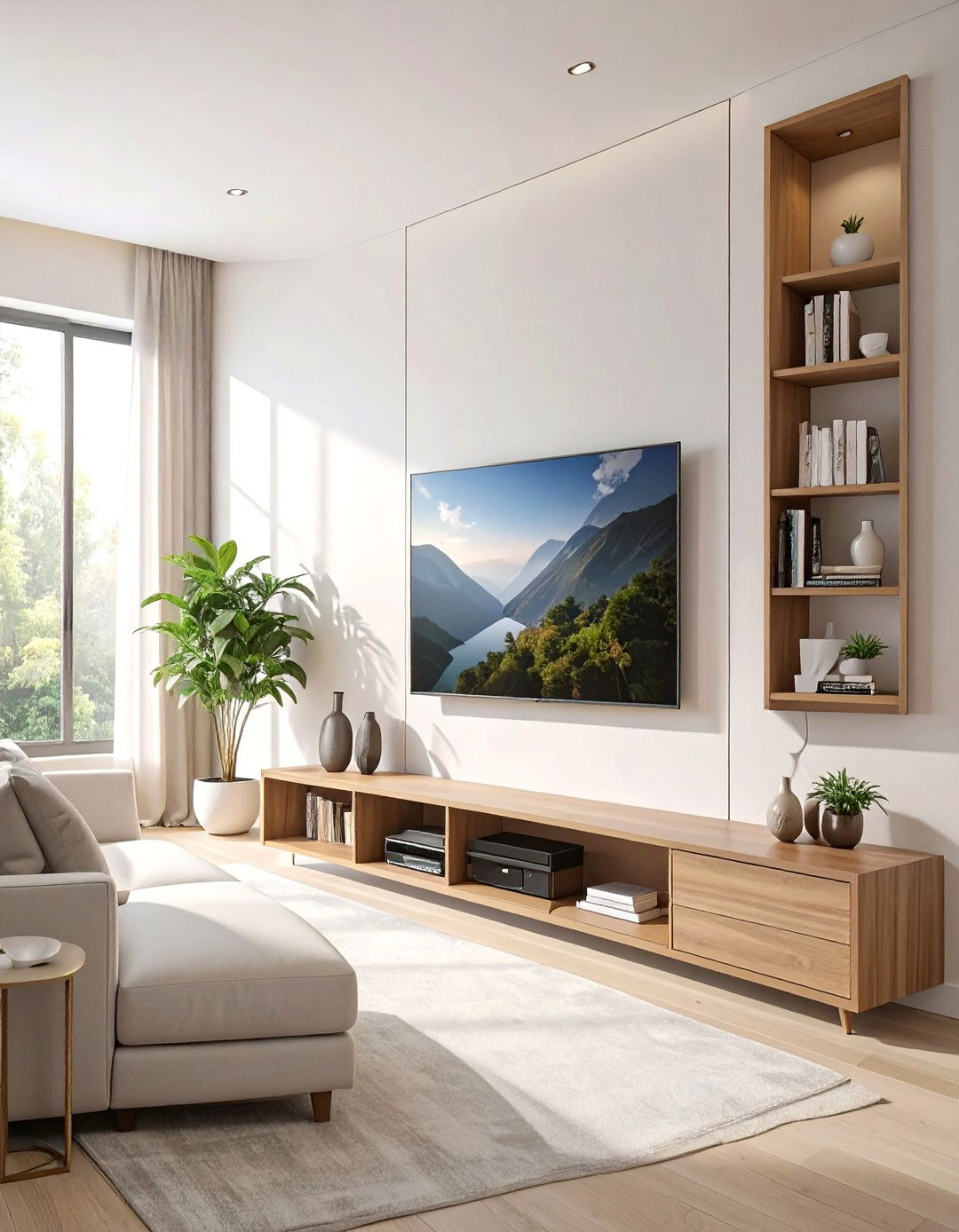 The Media Wall with Offset Components - 30 asymmetrical balance in interior design ideas