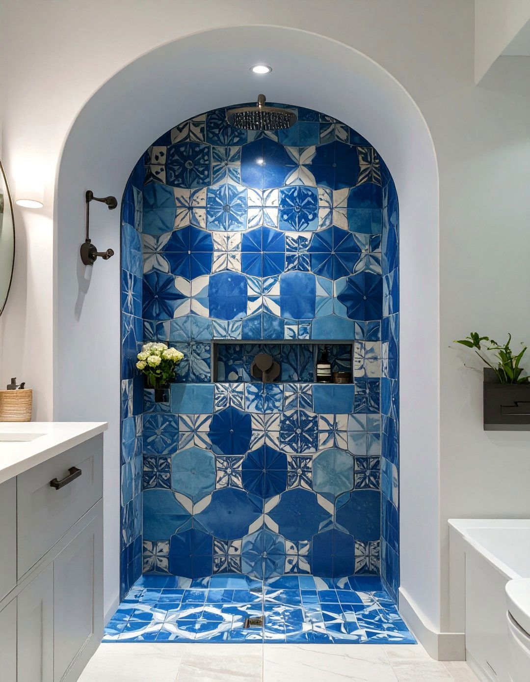 The Mediterranean Blue Tiled Shower - 30 bathroom shower remodel ideas