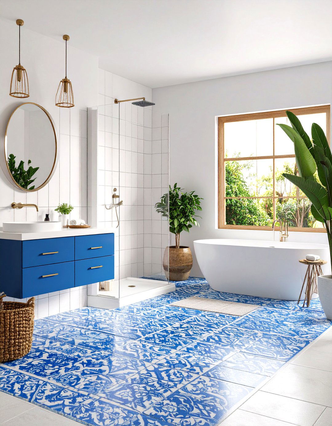 The Mediterranean Blue and White Bathroom - 30 limited space small bathroom designs with shower
