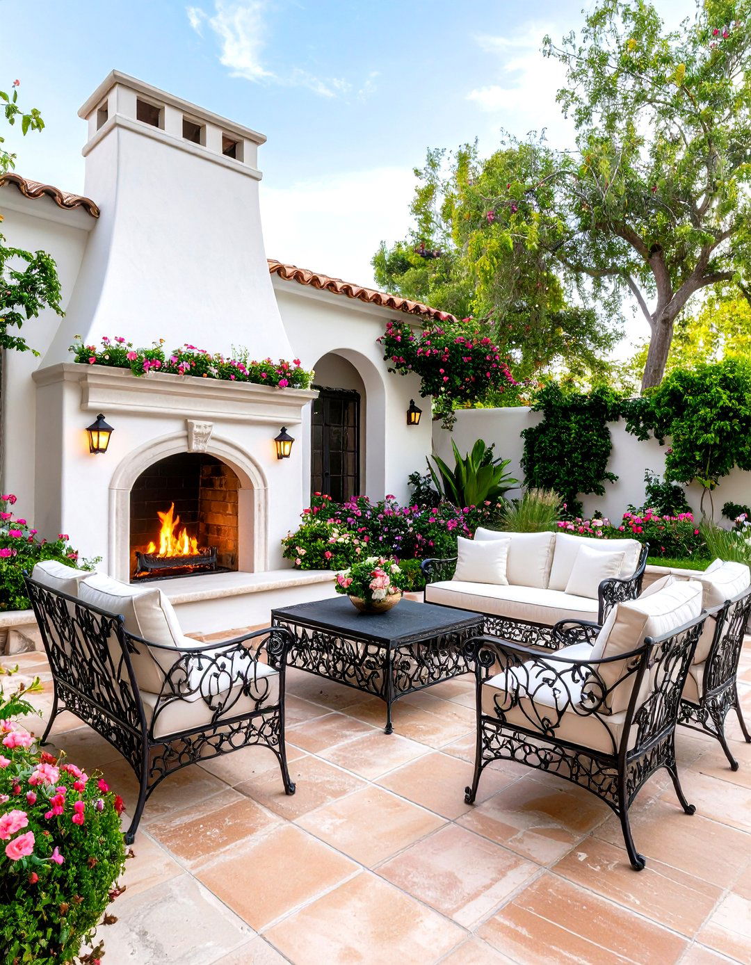 The Mediterranean Courtyard Fireplace - 30 fire pit ideas for backyard