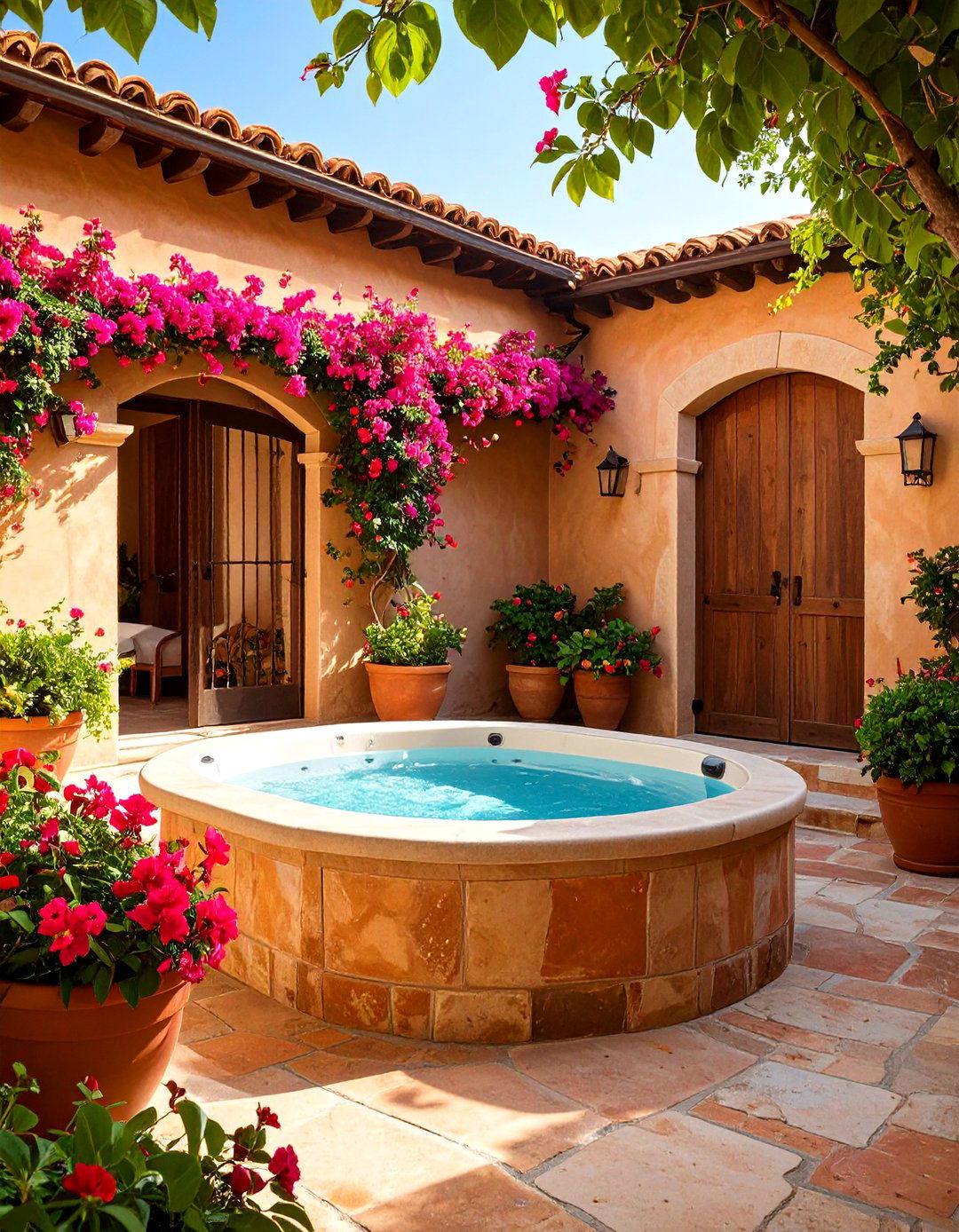 The Mediterranean Courtyard Hot Tub - 30 backyard hot tub privacy ideas