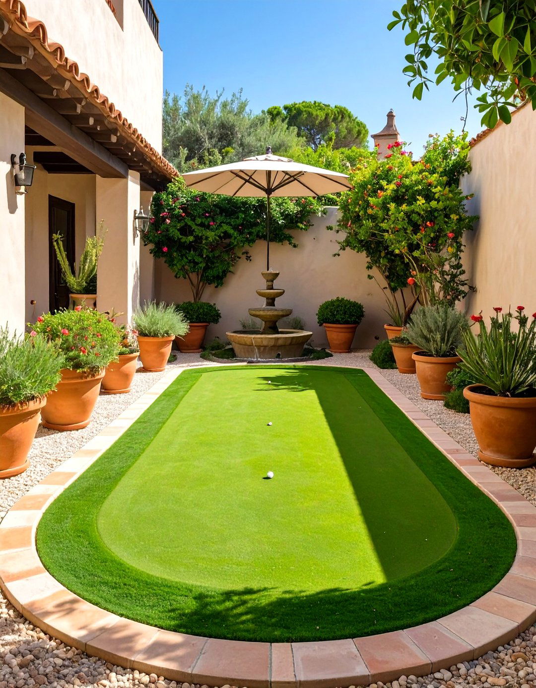 The Mediterranean Courtyard Putting Green - 30 backyard putting green ideas