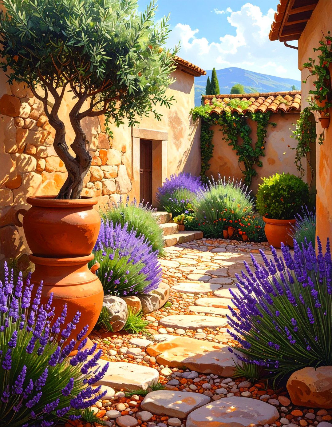 The Mediterranean Courtyard Rock Garden - 30 low maintenance small rock garden ideas