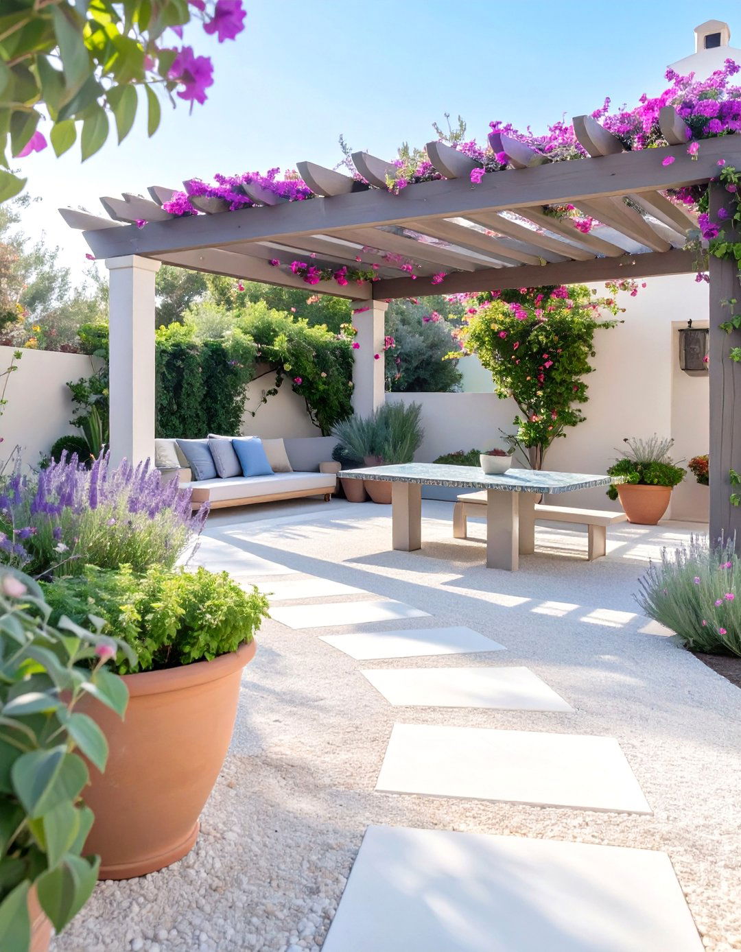 The Mediterranean Gravel and Herb Garden - 30 budget backyard ideas no grass