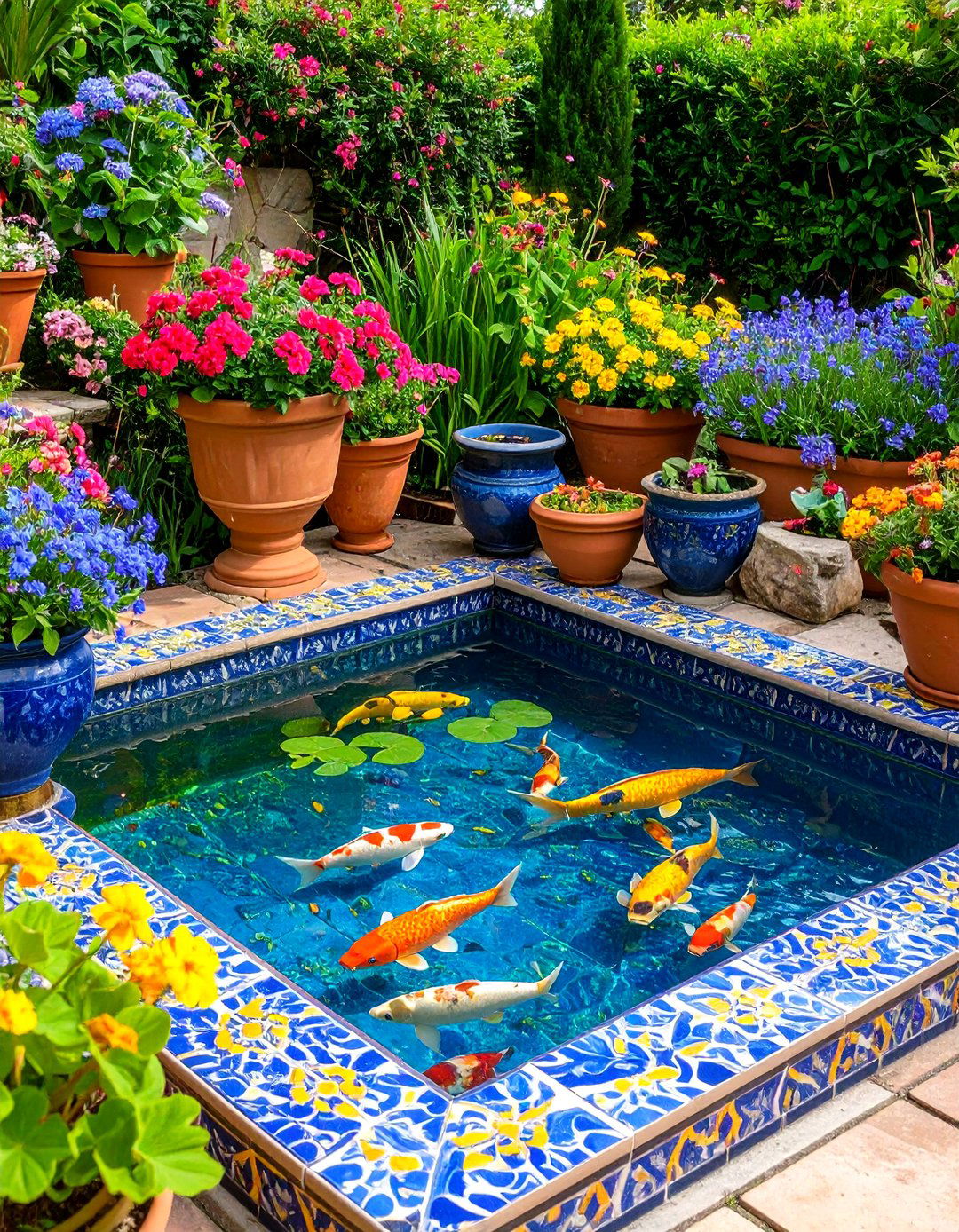 The Mediterranean Inspired Tile Pond - 30 backyard koi pond ideas