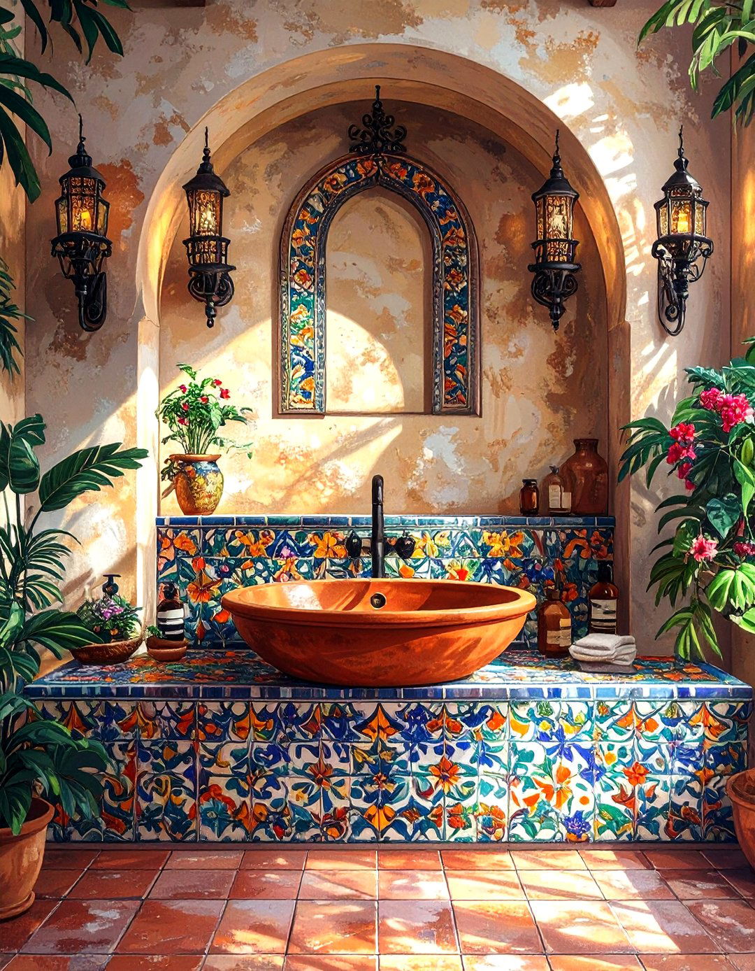 The Mediterranean Tiled Bathroom Sink - 30 bathroom sink ideas