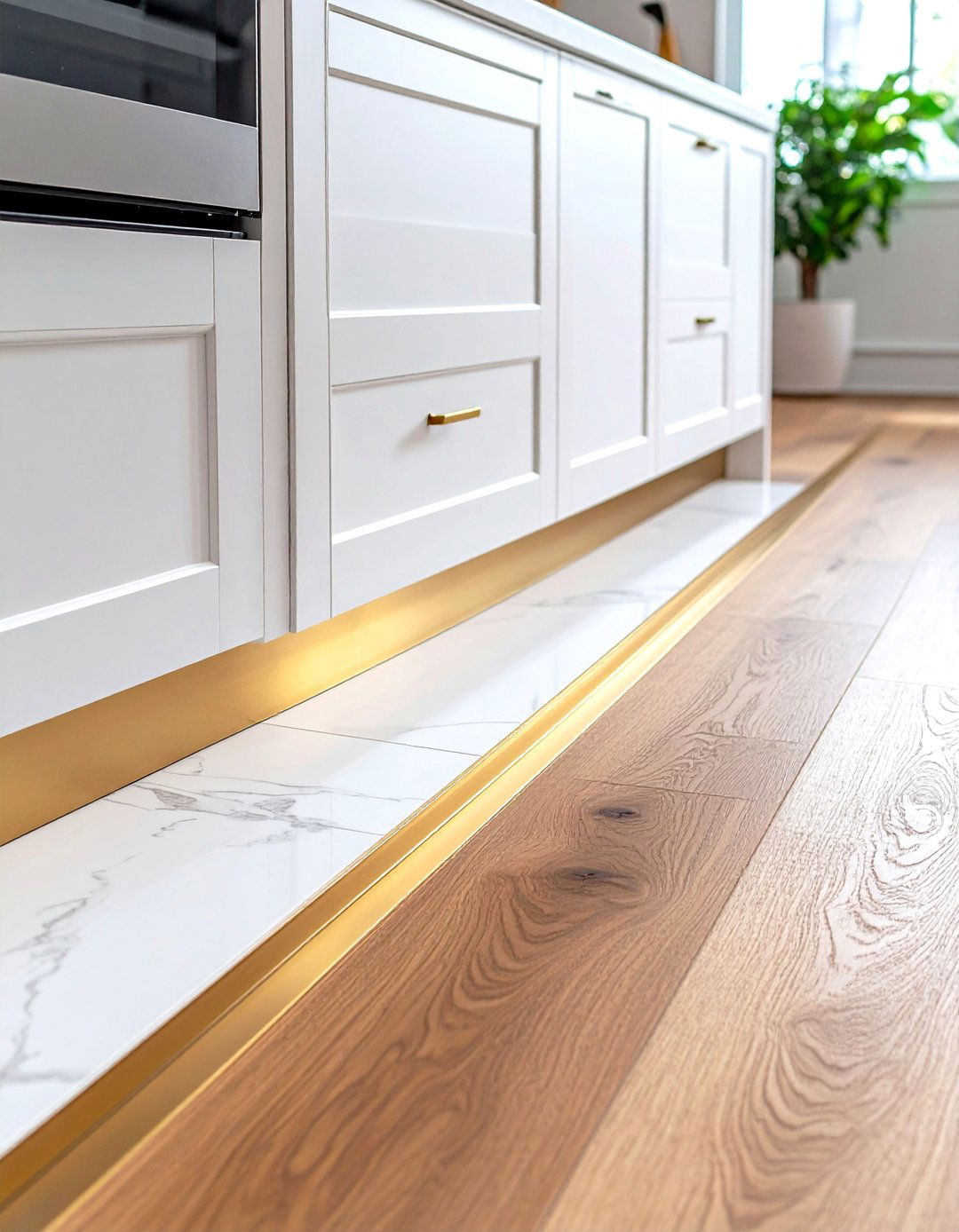 The Metal Schluter Strip Divider - 30 kitchen tile to wood floor transition ideas
