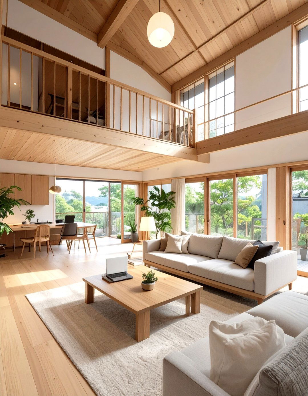 The Mezzanine Level Study in a Double Height Living Room - 30 japanese house design ideas