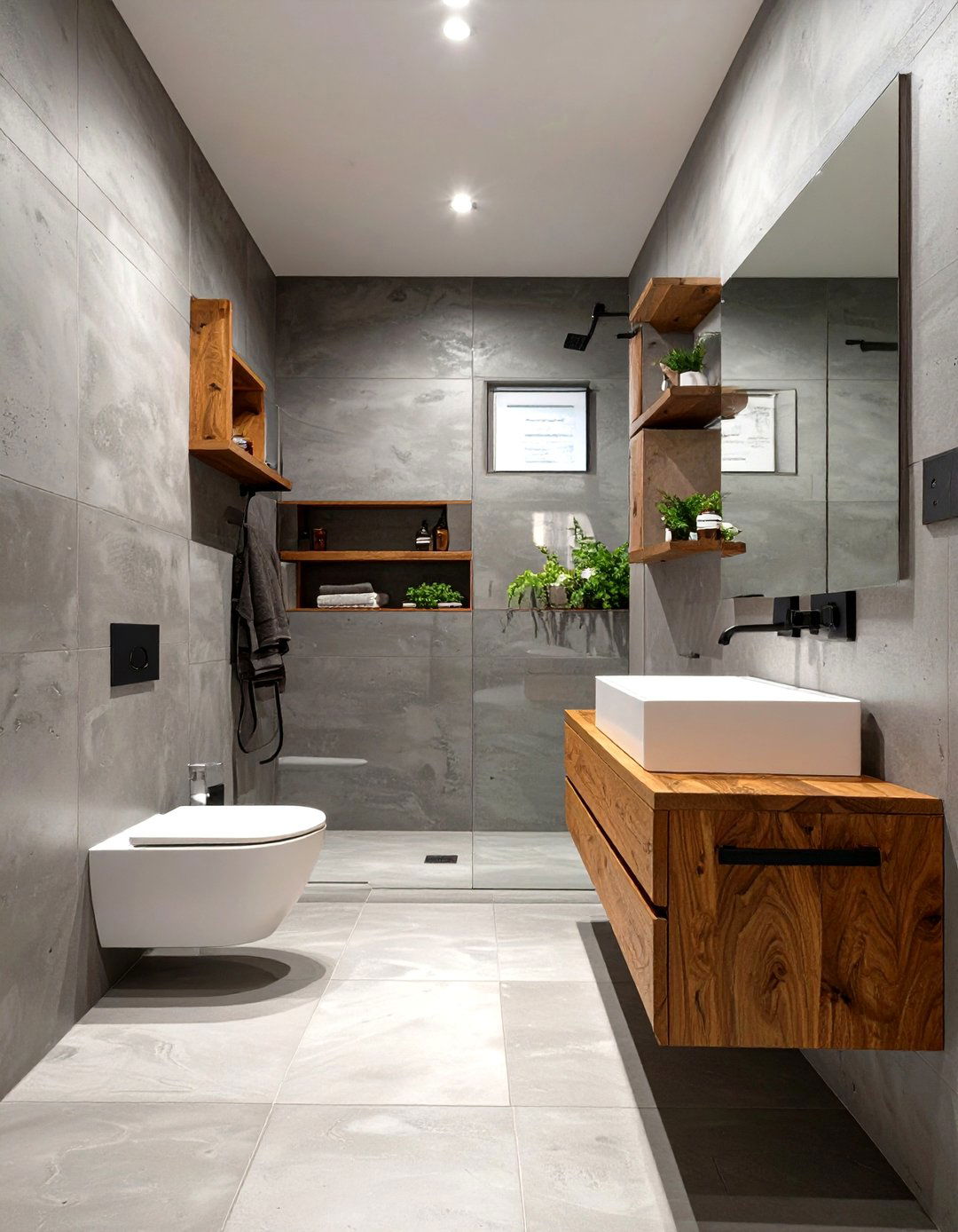 The Micro Cement and Wood Bathroom - 30 industrial bathroom ideas