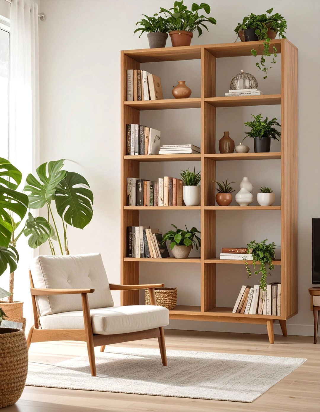 The Mid Century Modern Bookshelf - 30 creative living room wall decor ideas