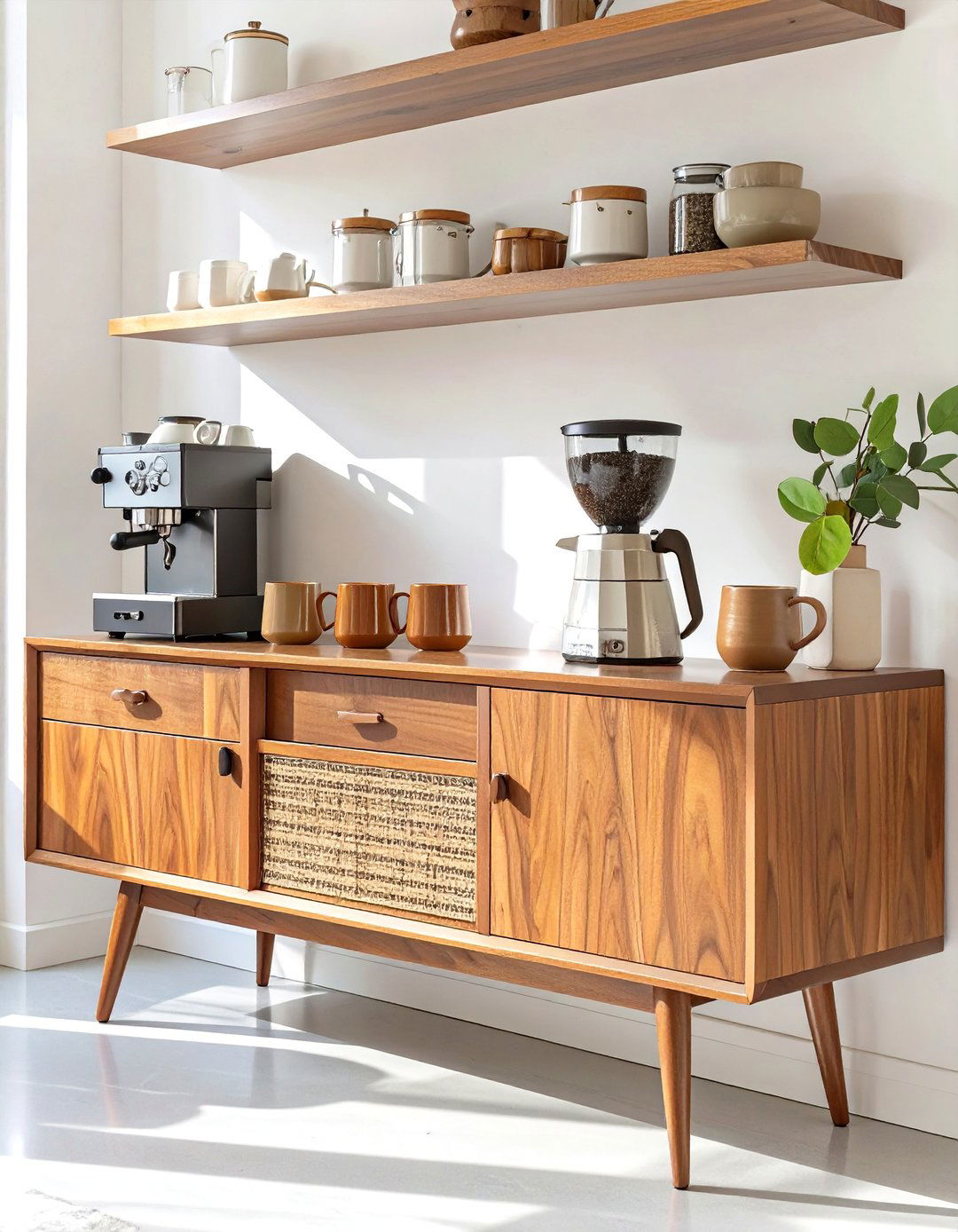 The Mid Century Modern Coffee Credenza - 30 coffee bar ideas for kitchen