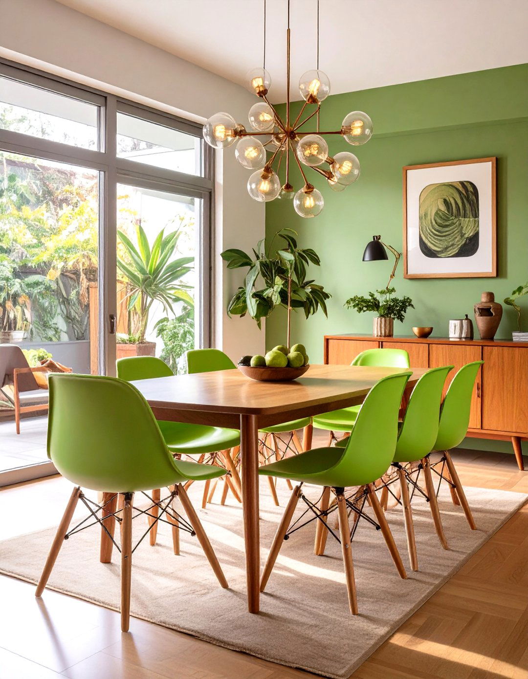 The Mid Century Modern Dining Area with Avocado Green - 30 green interior design ideas