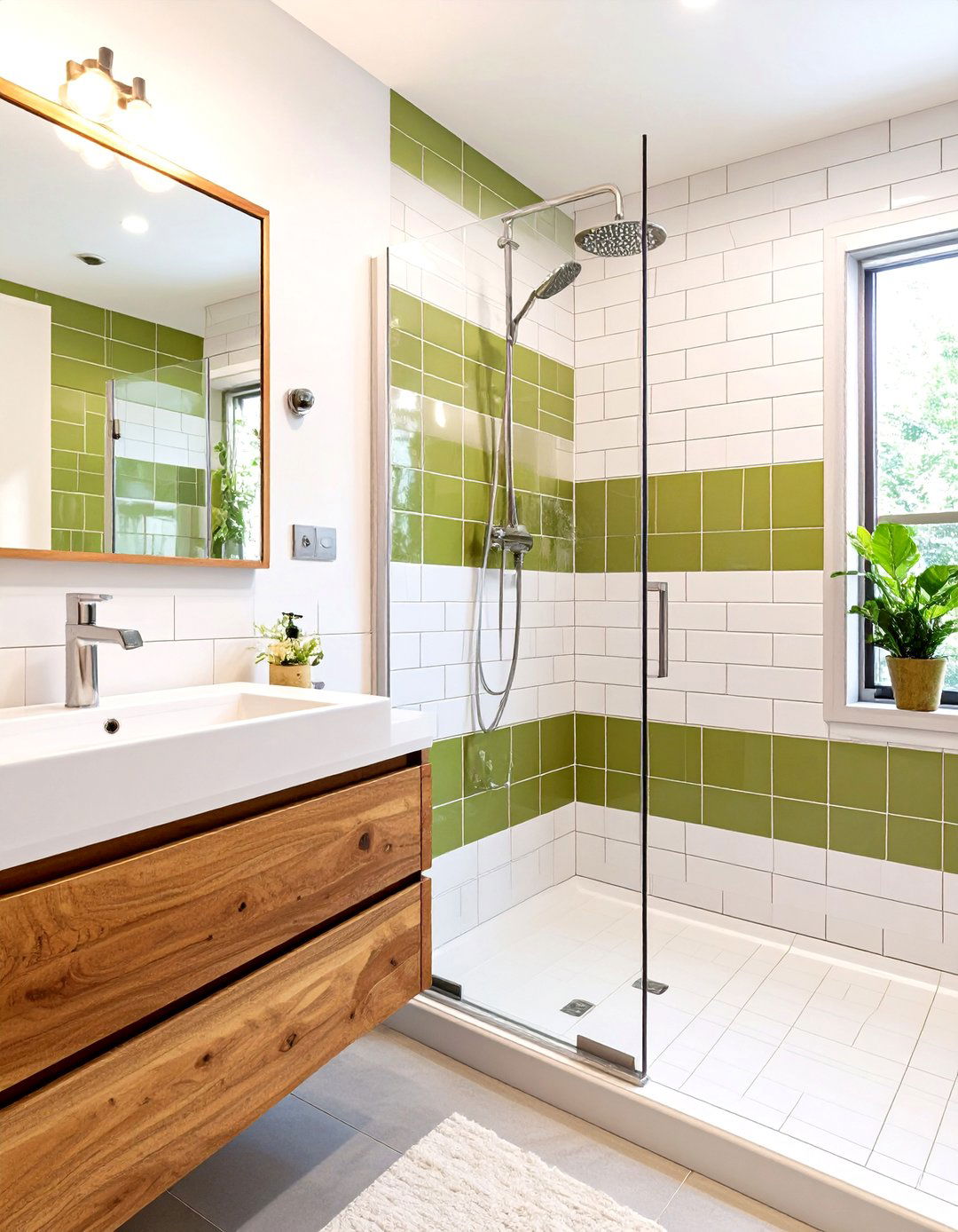 The Mid Century Modern Geometric - 30 doorless walk-in shower ideas