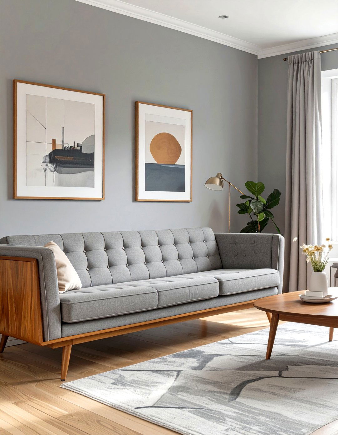 The Mid Century Modern Grey Living Room - 30 cosy grey living room ideas