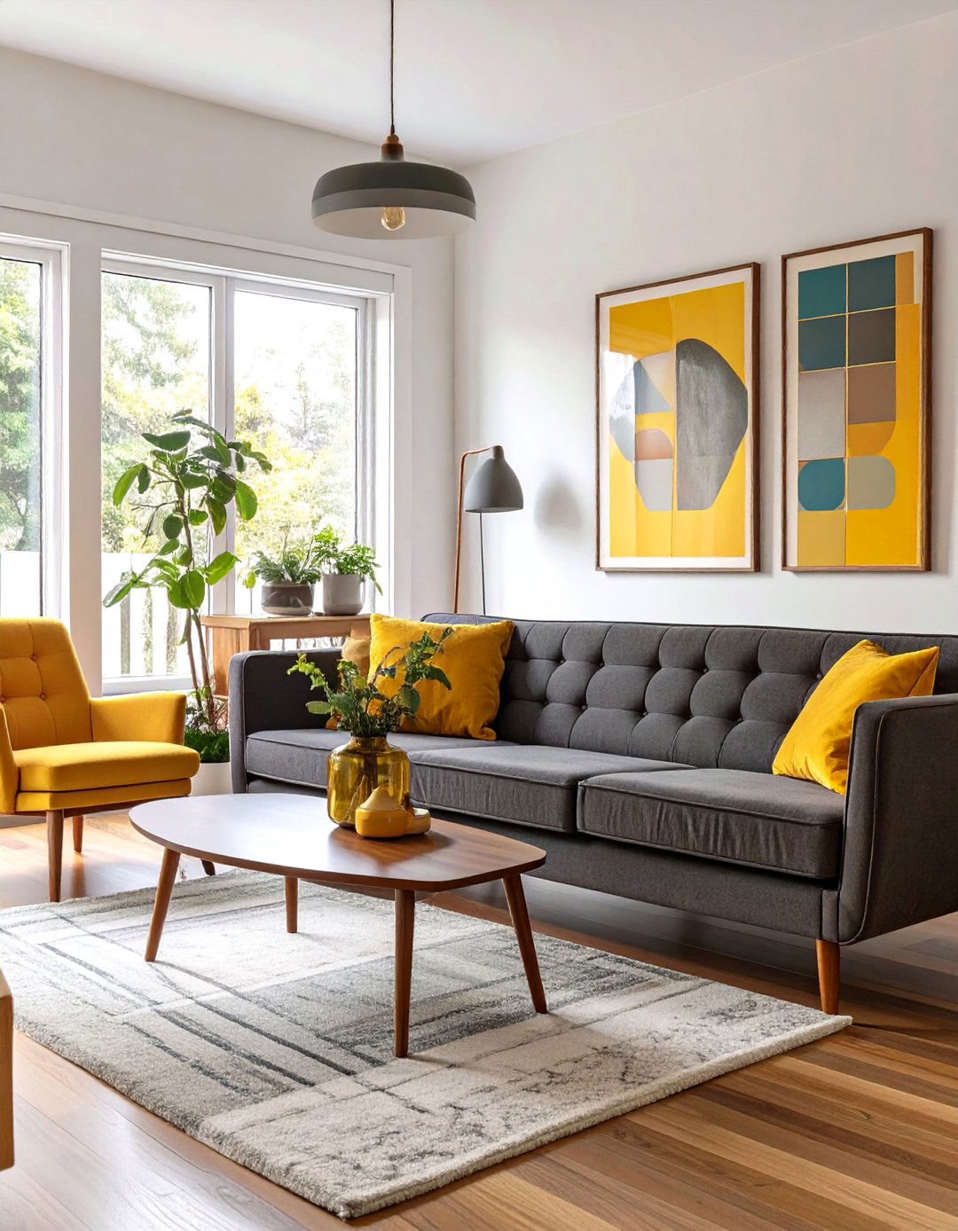 The Mid Century Modern Living Room - 30 dark gray couch living room ideas