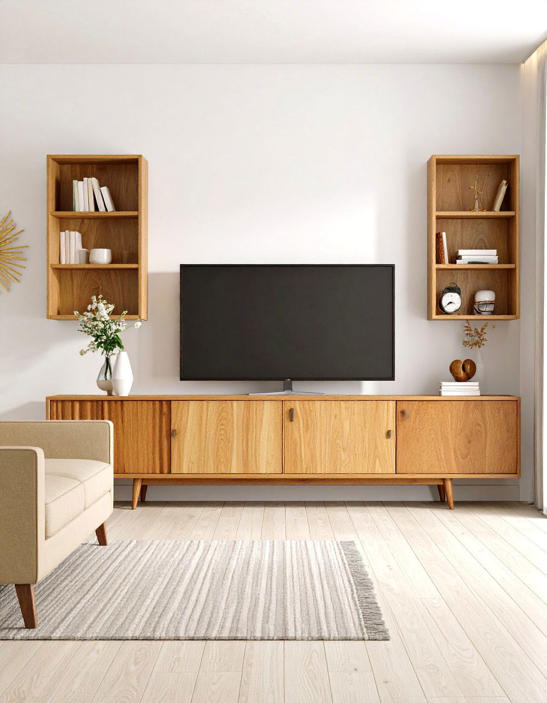 The Mid Century Modern Living Room with a Stylish Console - 30 living room ideas with tv