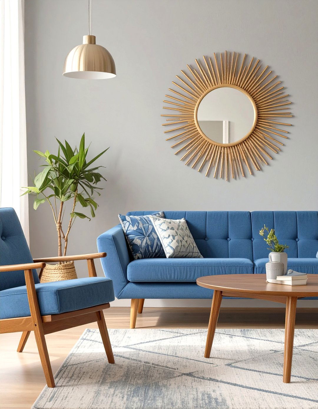 The Mid Century Modern Slate Blue and Heather Grey Living Room - 30 blue and grey living room ideas