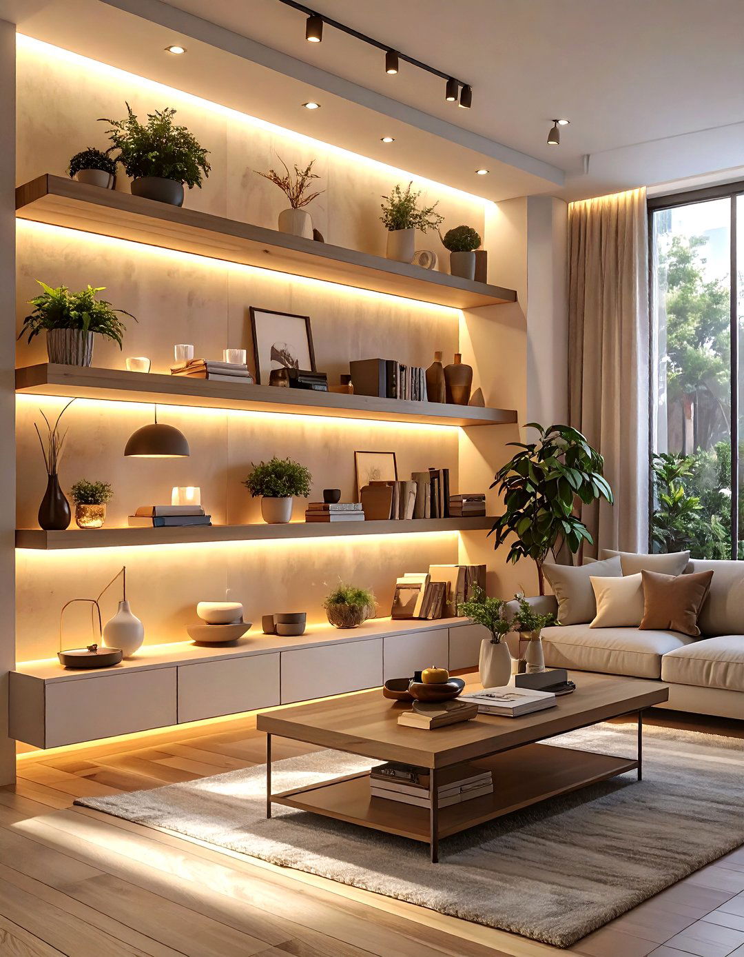 The Minimalist AI Floating Shelves - 30 ai lighting layout ideas