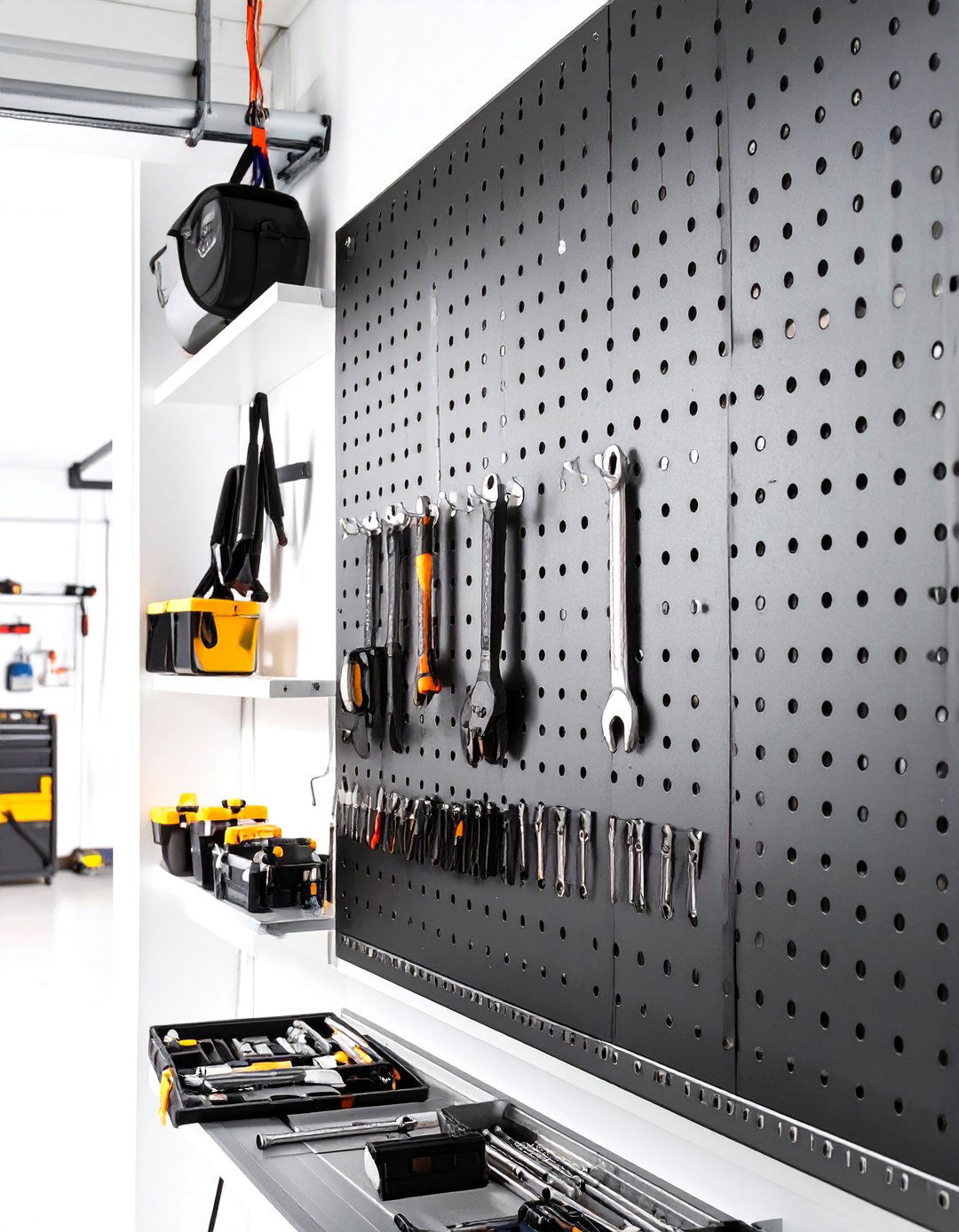 The Minimalist Black and White Garage Pegboard - 30 garage pegboard ideas
