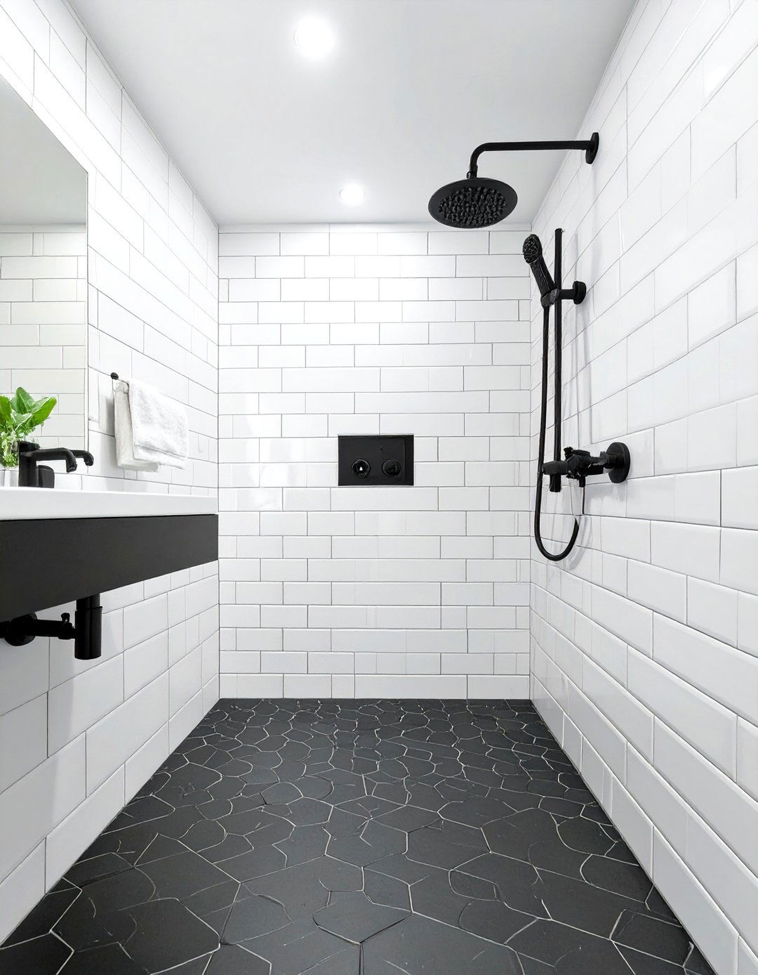 The Minimalist Black and White Walk in Shower - 30 master bathroom walk in shower ideas