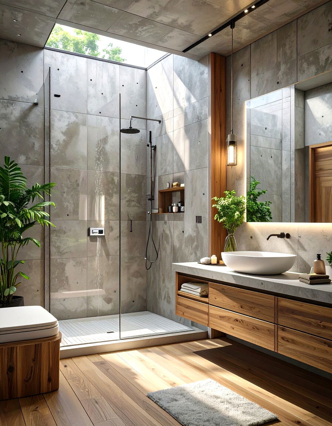 The Minimalist Concrete And Wood Master Bathroom - 30 luxury master bathroom ideas