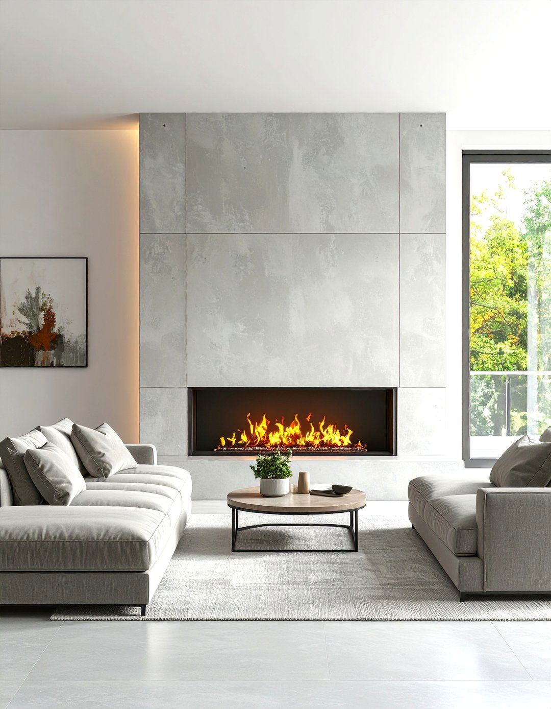 The Minimalist Concrete Fireplace Surround - 30 living room modern fireplace ideas