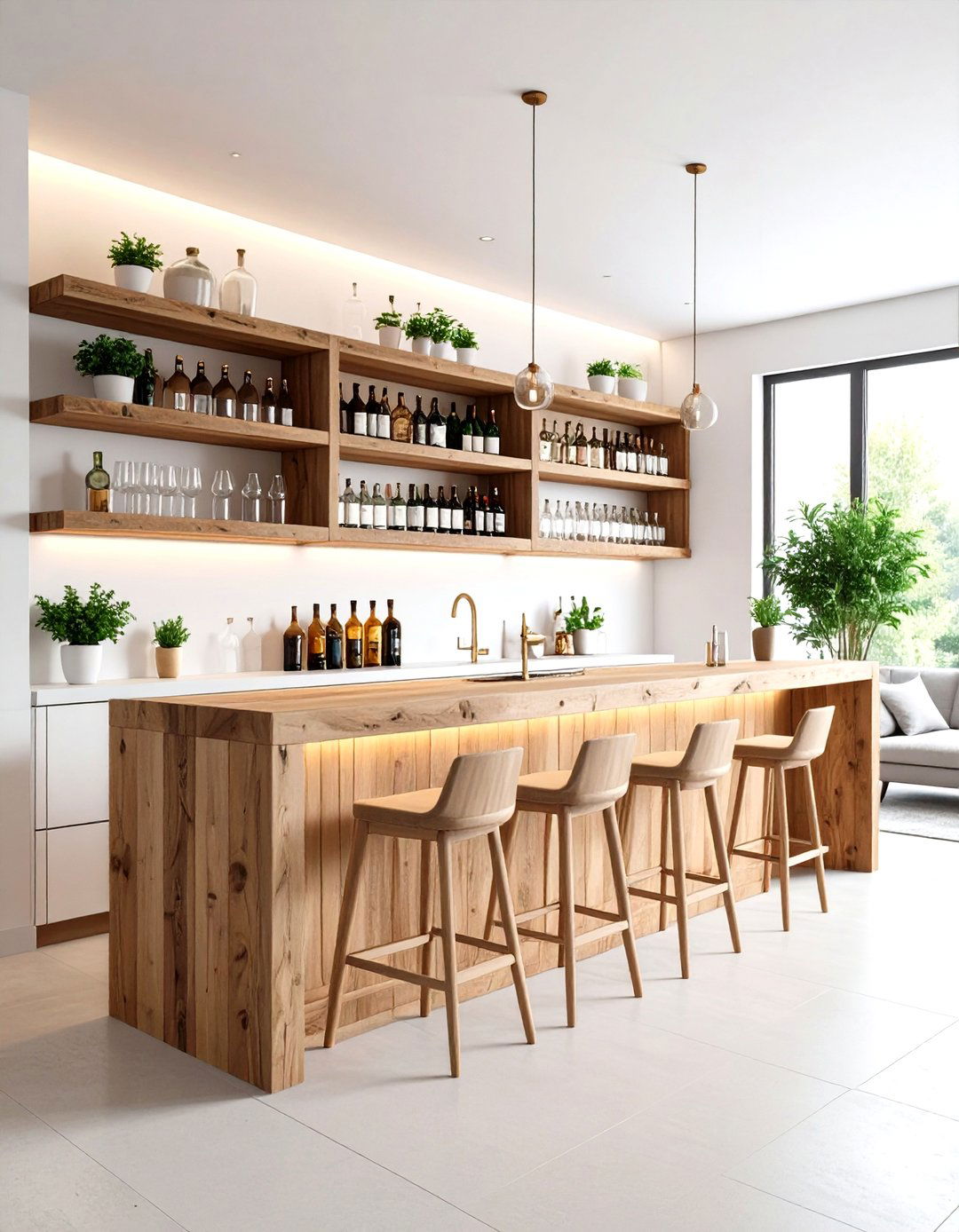 The Minimalist Floating Shelf Bar - 30 living room bar ideas