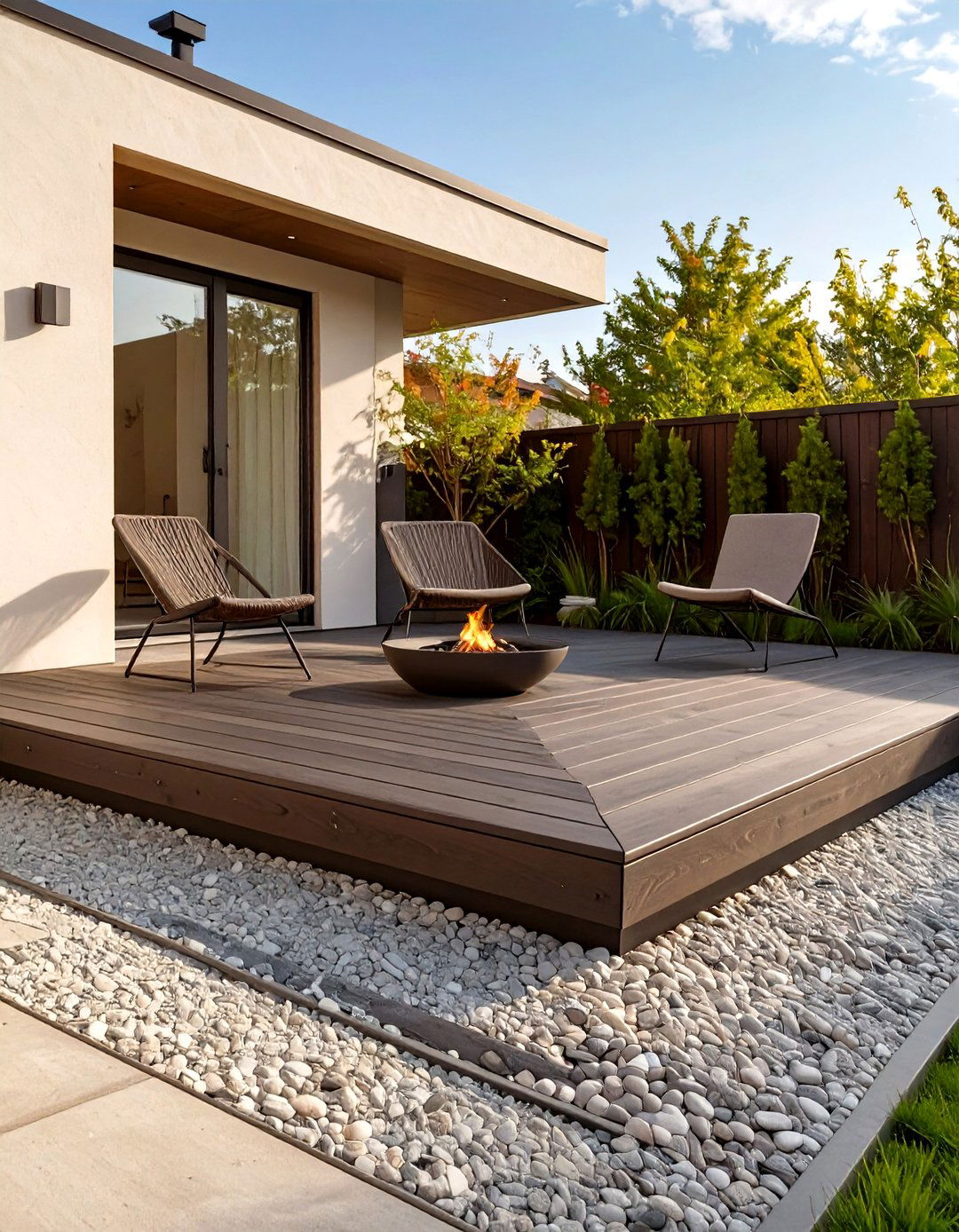 The Minimalist Gravel and Wood Deck - 30 inexpensive deck ideas