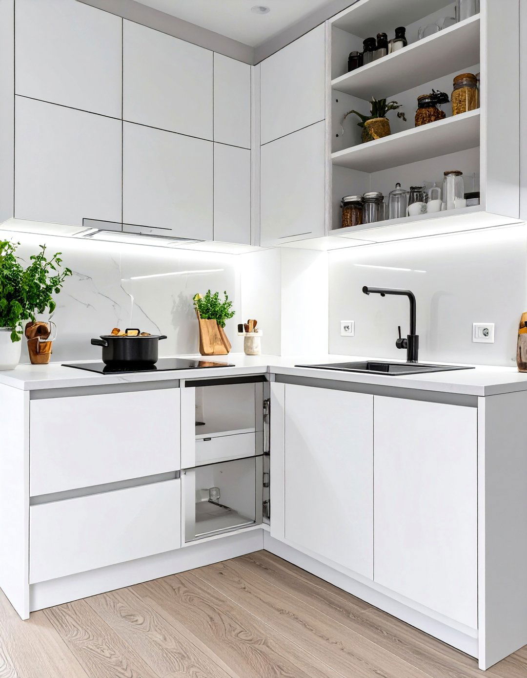 The Minimalist Handleless Corner - 30 blind corner kitchen cabinet ideas