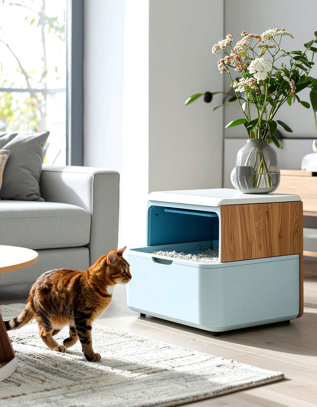 The Minimalist Home with Hidden Litter Box Furniture - 30 ai pet-friendly home design ideas