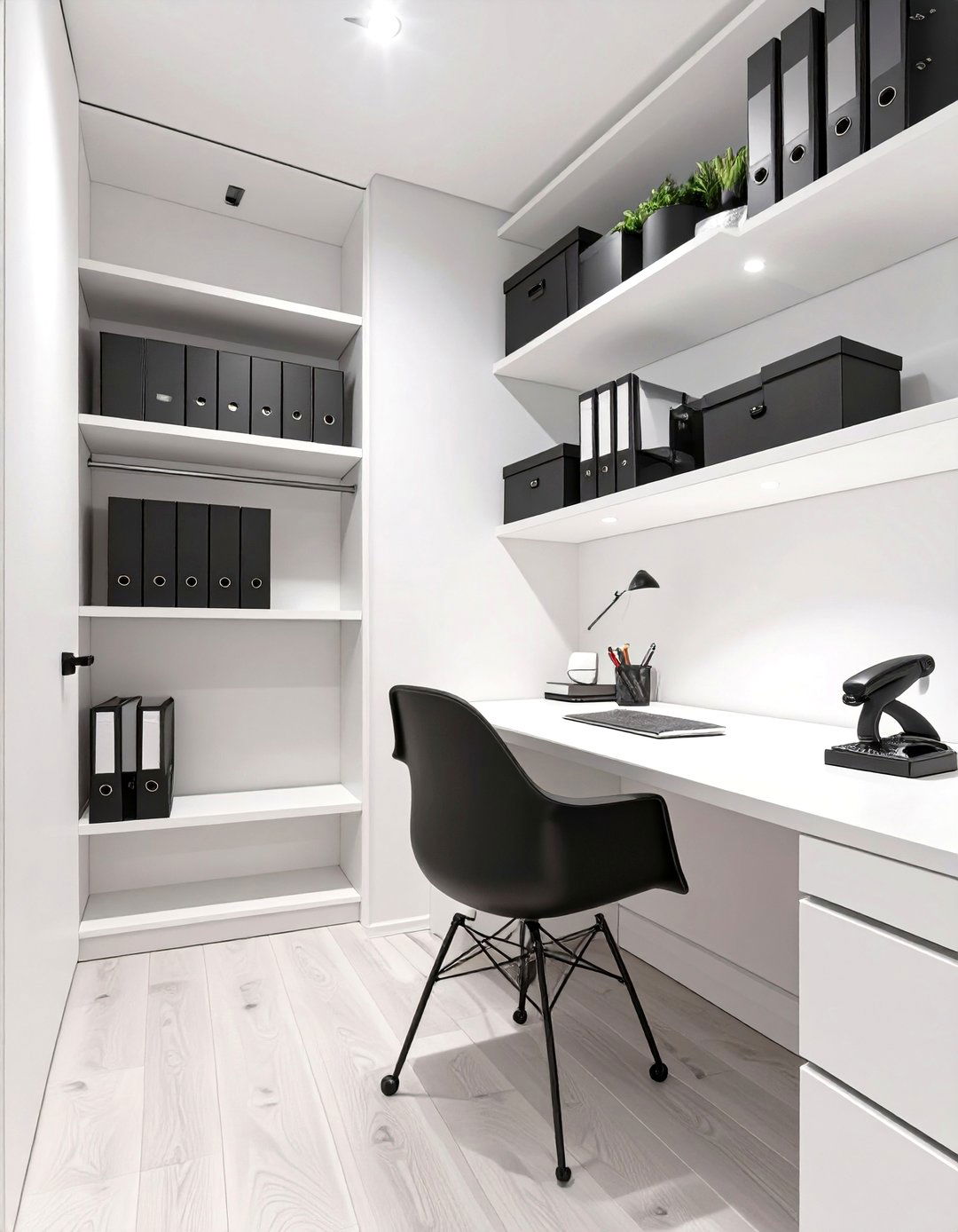 The Minimalist Monochrome Cloffice - 30 closet office ideas