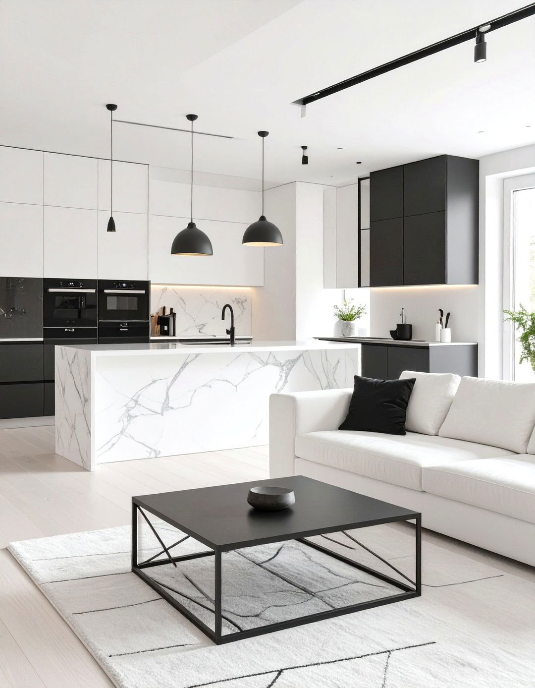 The Minimalist Monochrome Kitchen and Living Room - 30 kitchen and living room ideas