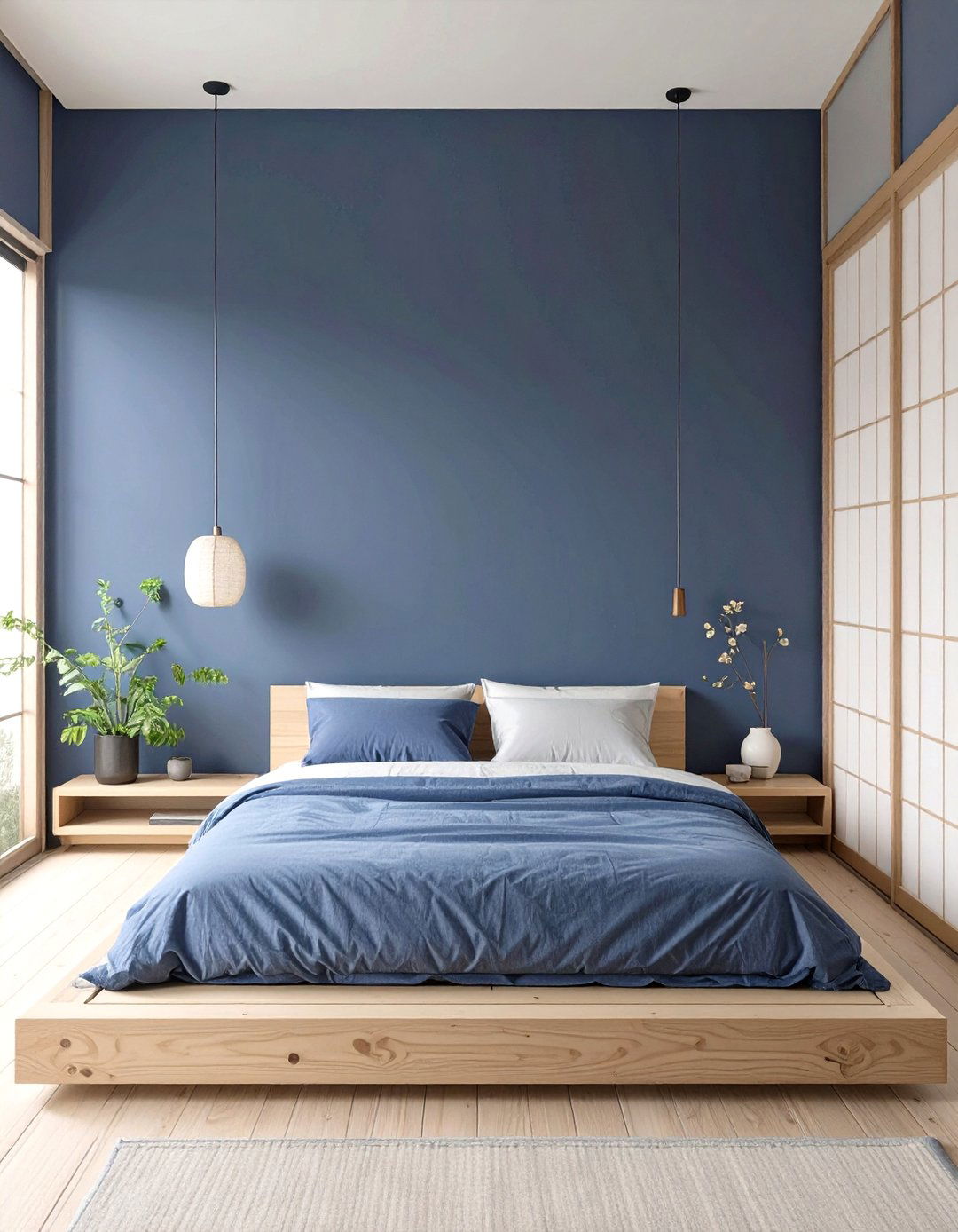 The Minimalist Navy Platform Bedroom - 30 dark blue bedroom ideas