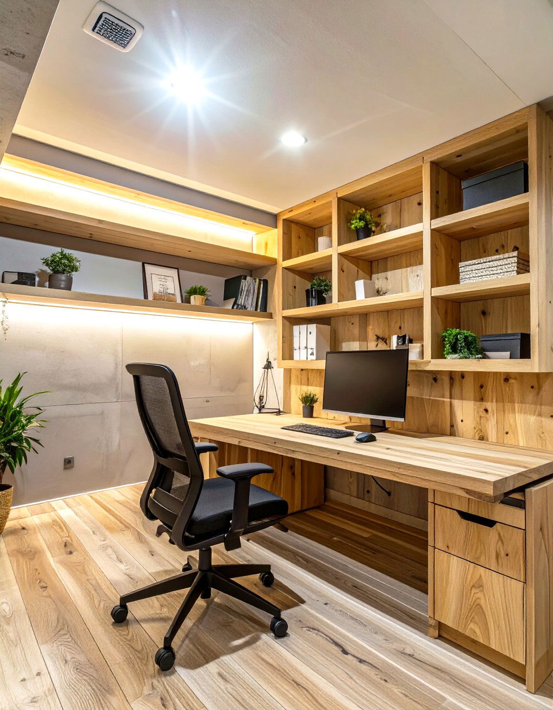 The Minimalist Plywood Basement Office - 30 basement office ideas