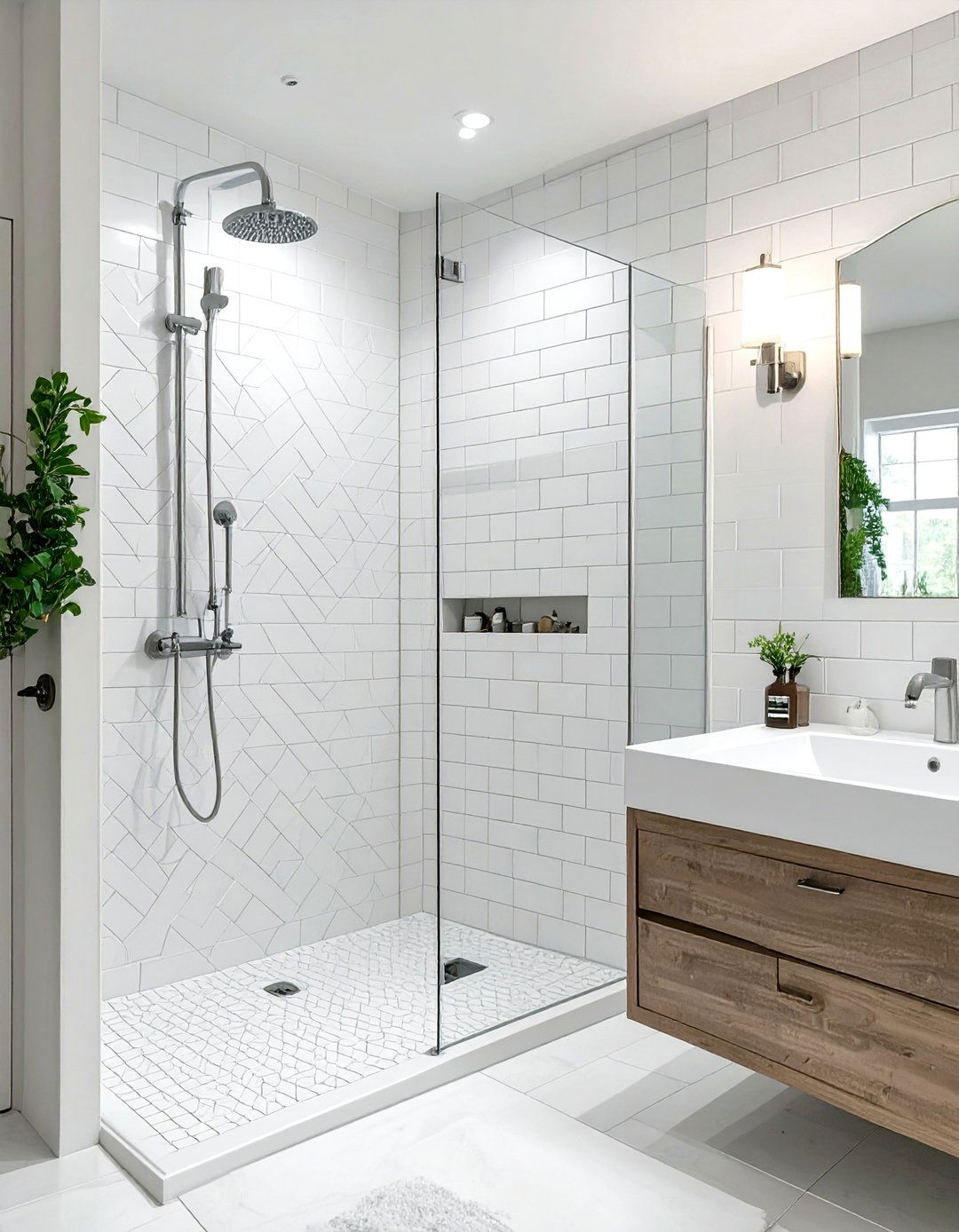 The Minimalist White Tile Walk in Shower - 30 bathroom walk in shower ideas