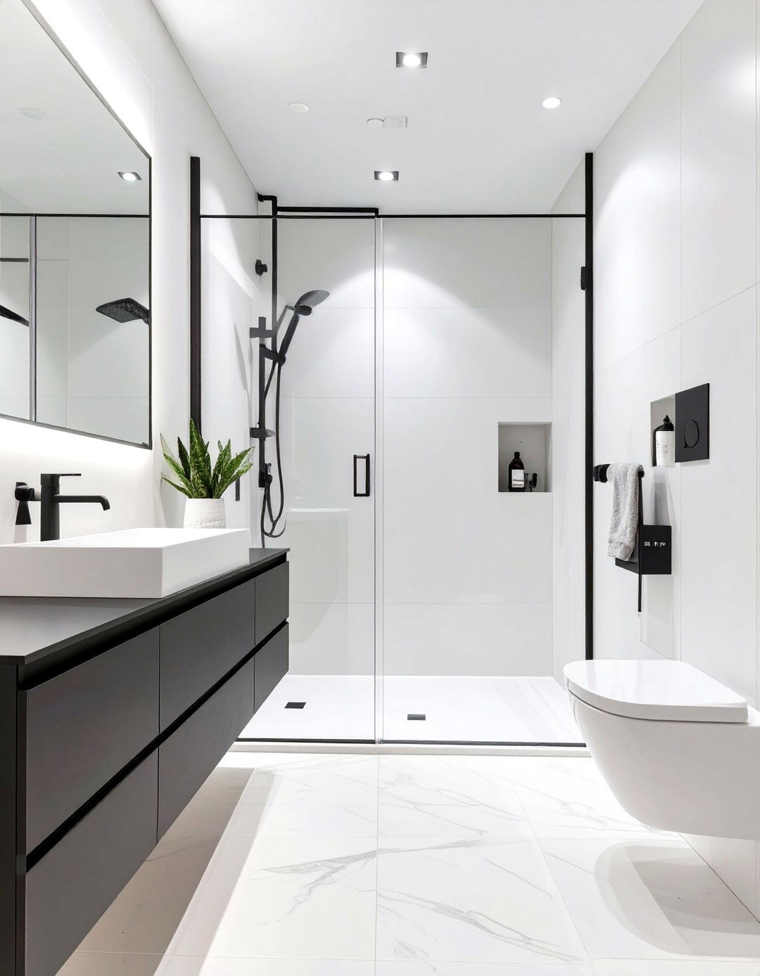 The Minimalist White and Black Bathroom - 30 bathroom color ideas 2025