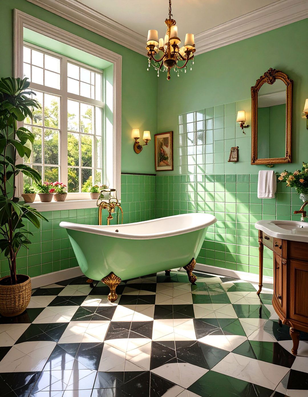 The Mint Green Retro Bathroom - 30 green interior design ideas