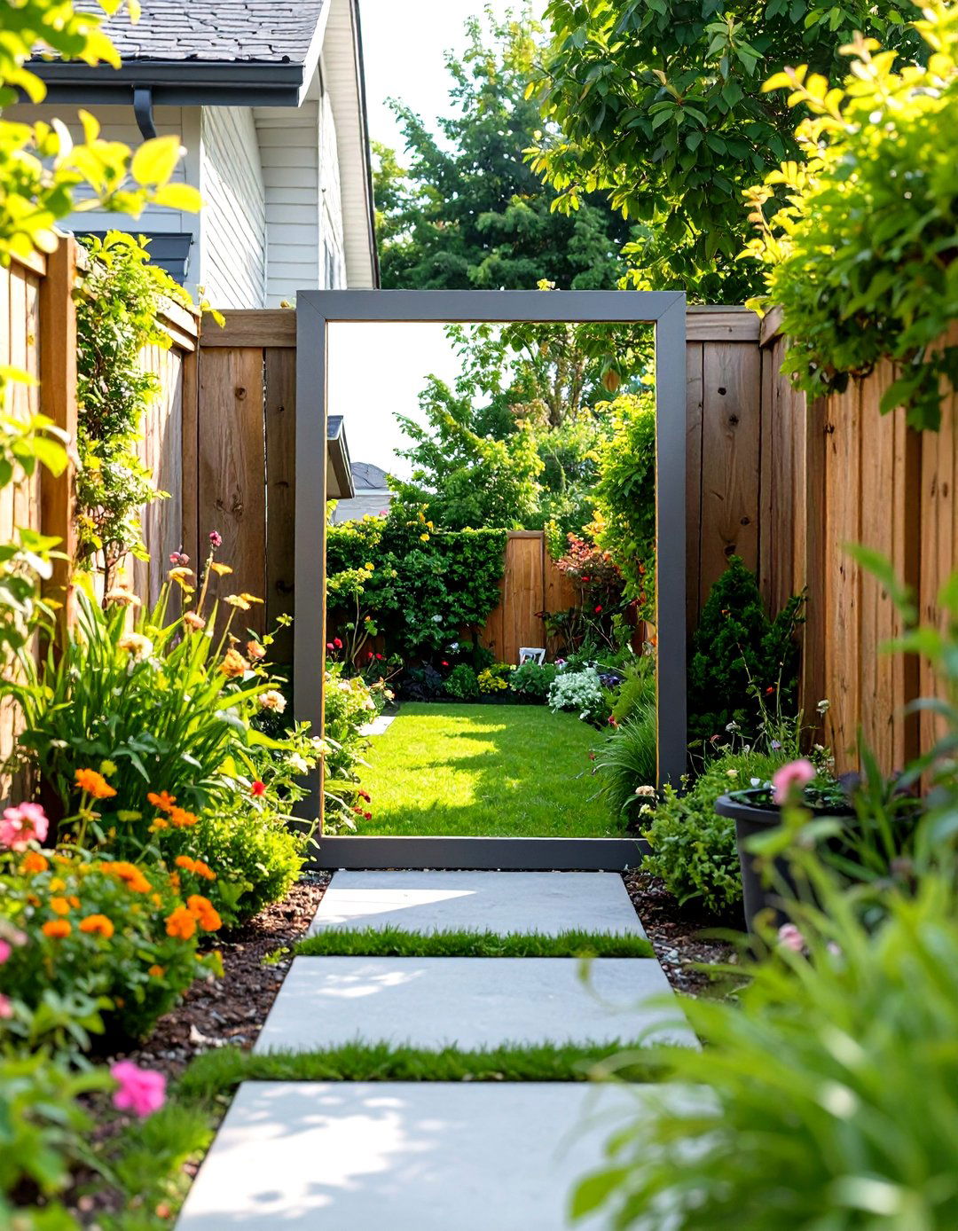 The Mirror Illusion Garden - 30 cheap backyard makeover ideas
