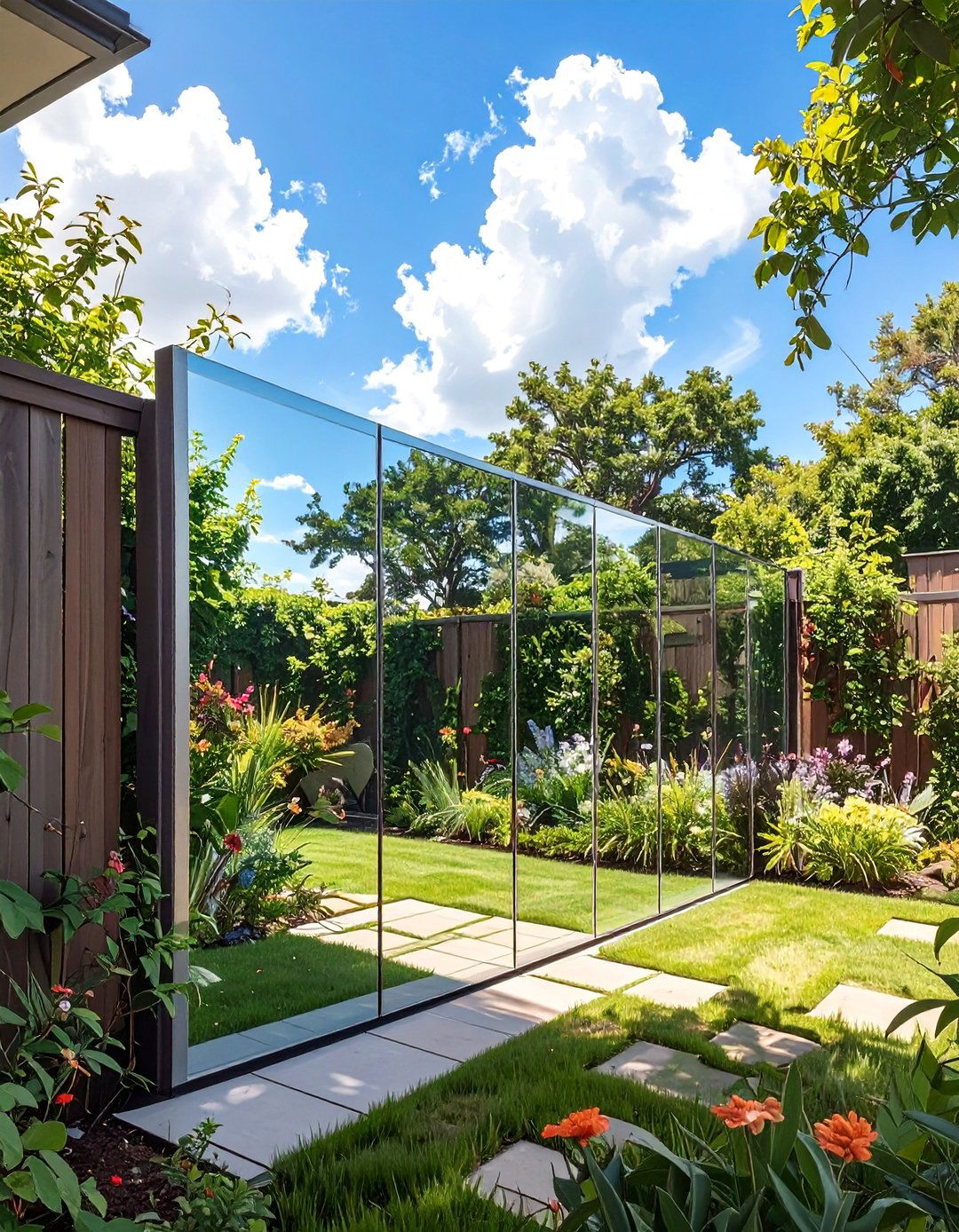 The Mirrored Fence Illusion - 30 backyard privacy fence ideas