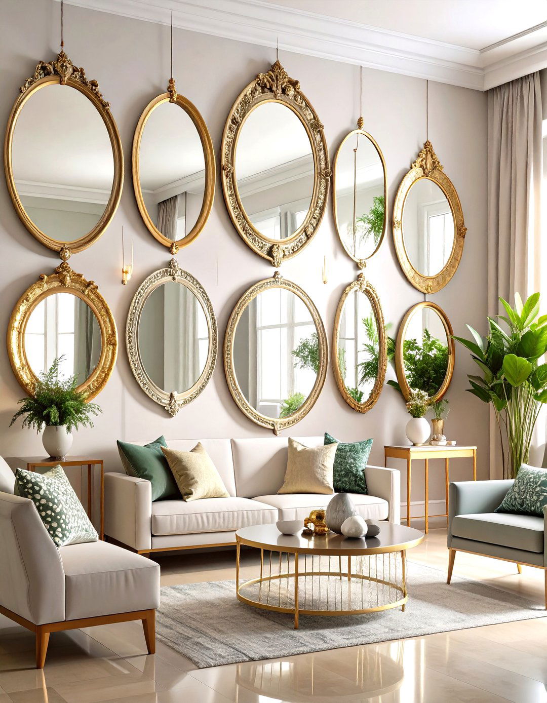 The Mirrored Gallery Wall - 30 living room gallery wall ideas